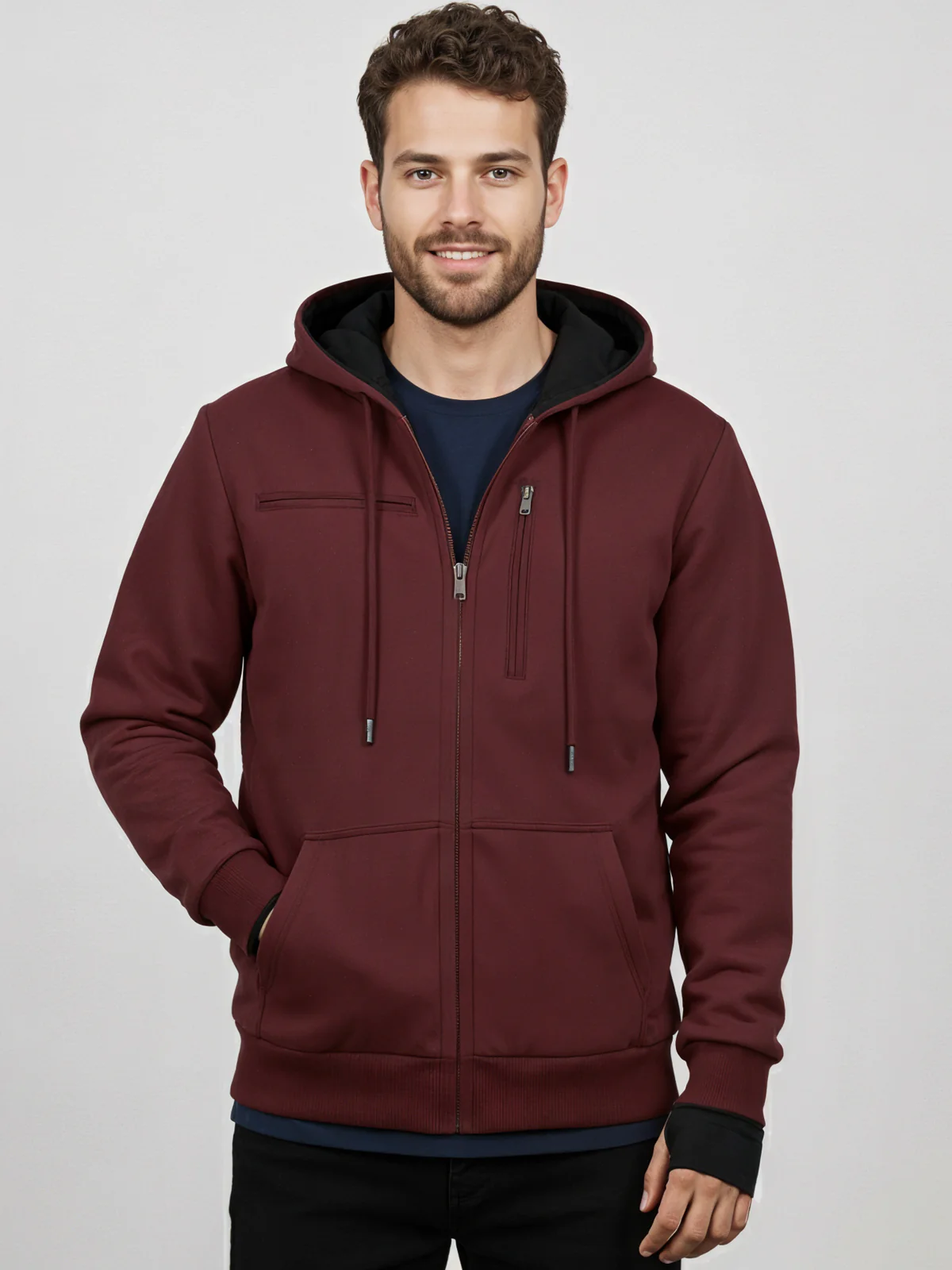 Men Maroon Utility Travel Hoodie - Image 6