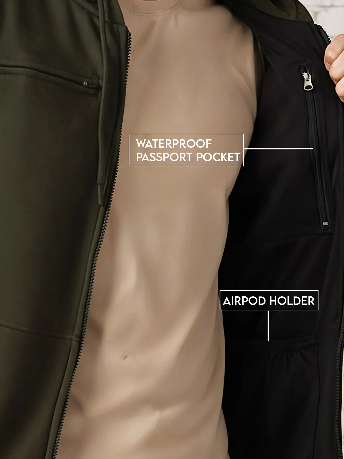 Men Olive Utility Travel Hoodie - Image 4