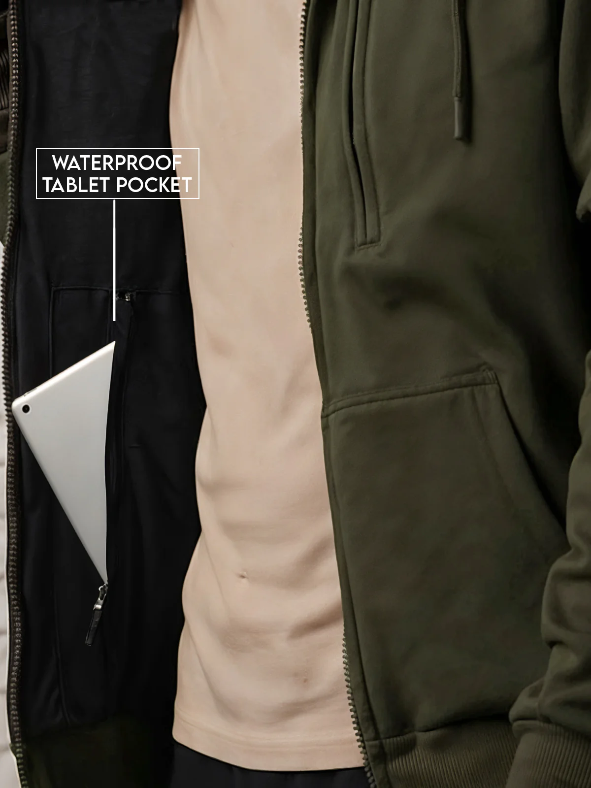 Men Olive Utility Travel Hoodie - Image 5