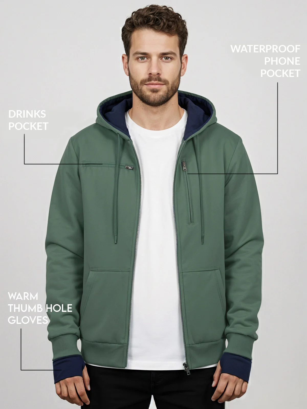Men Green Utility Travel Hoodie - Image 2