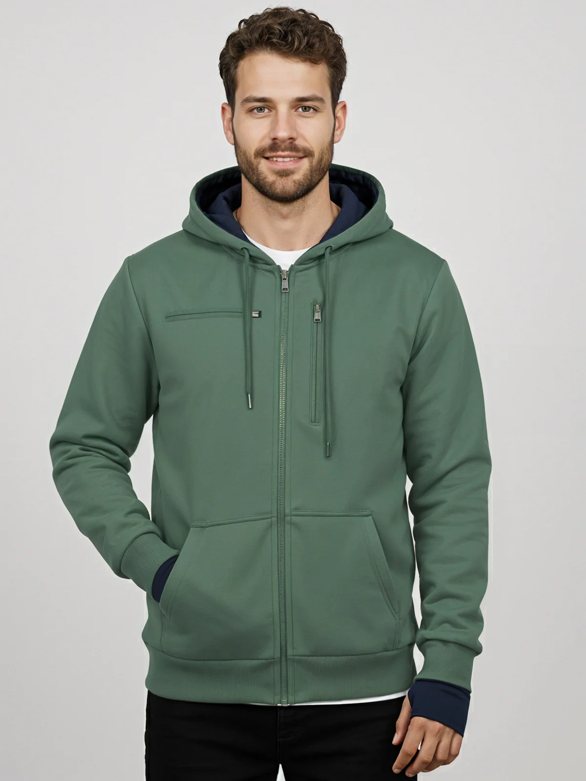 Men Green Utility Travel Hoodie - Image 6