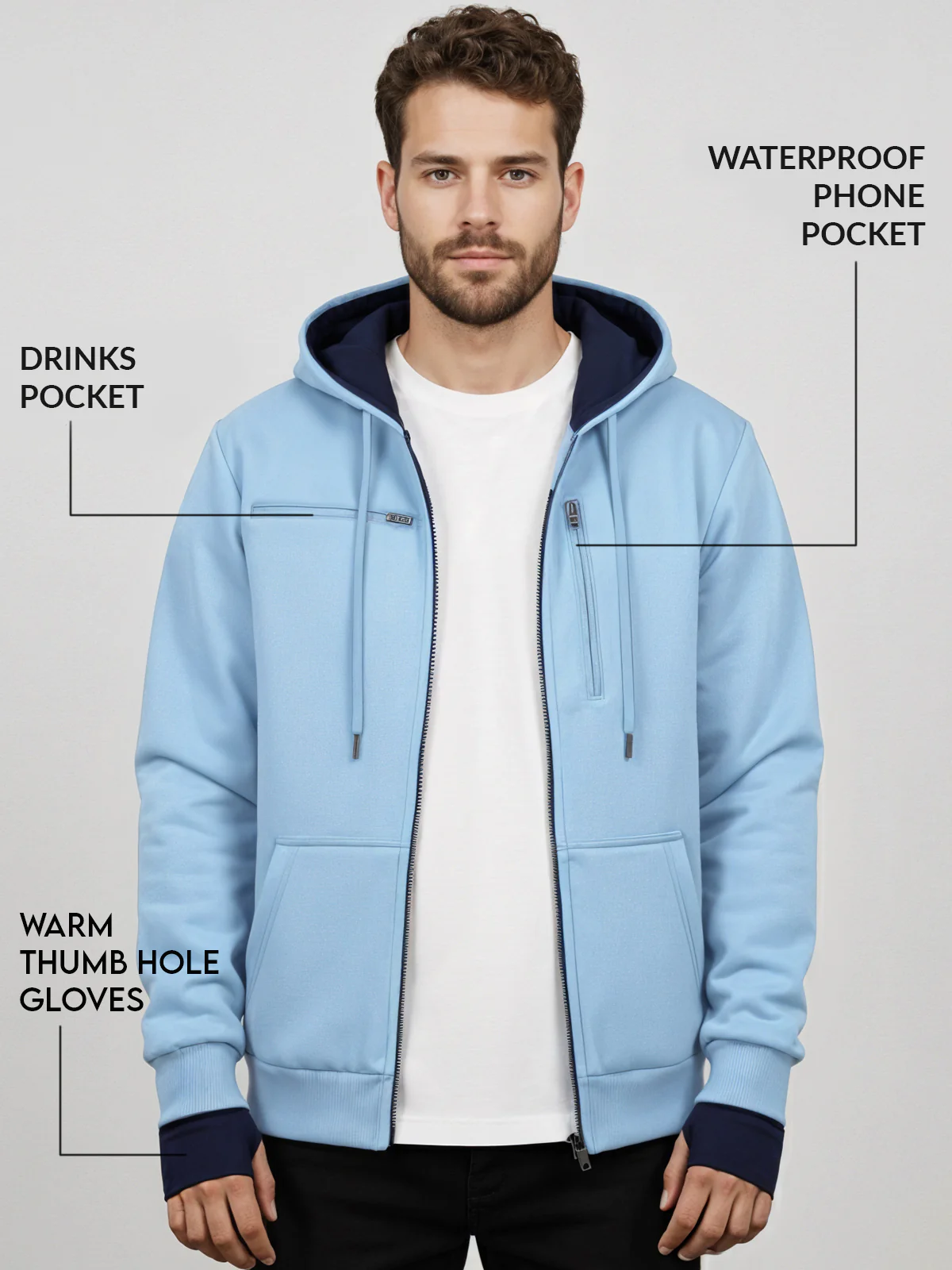 Men Blue Utility Travel Hoodie - Image 2