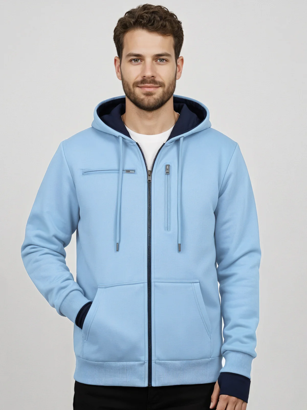 Men Blue Utility Travel Hoodie - Image 6