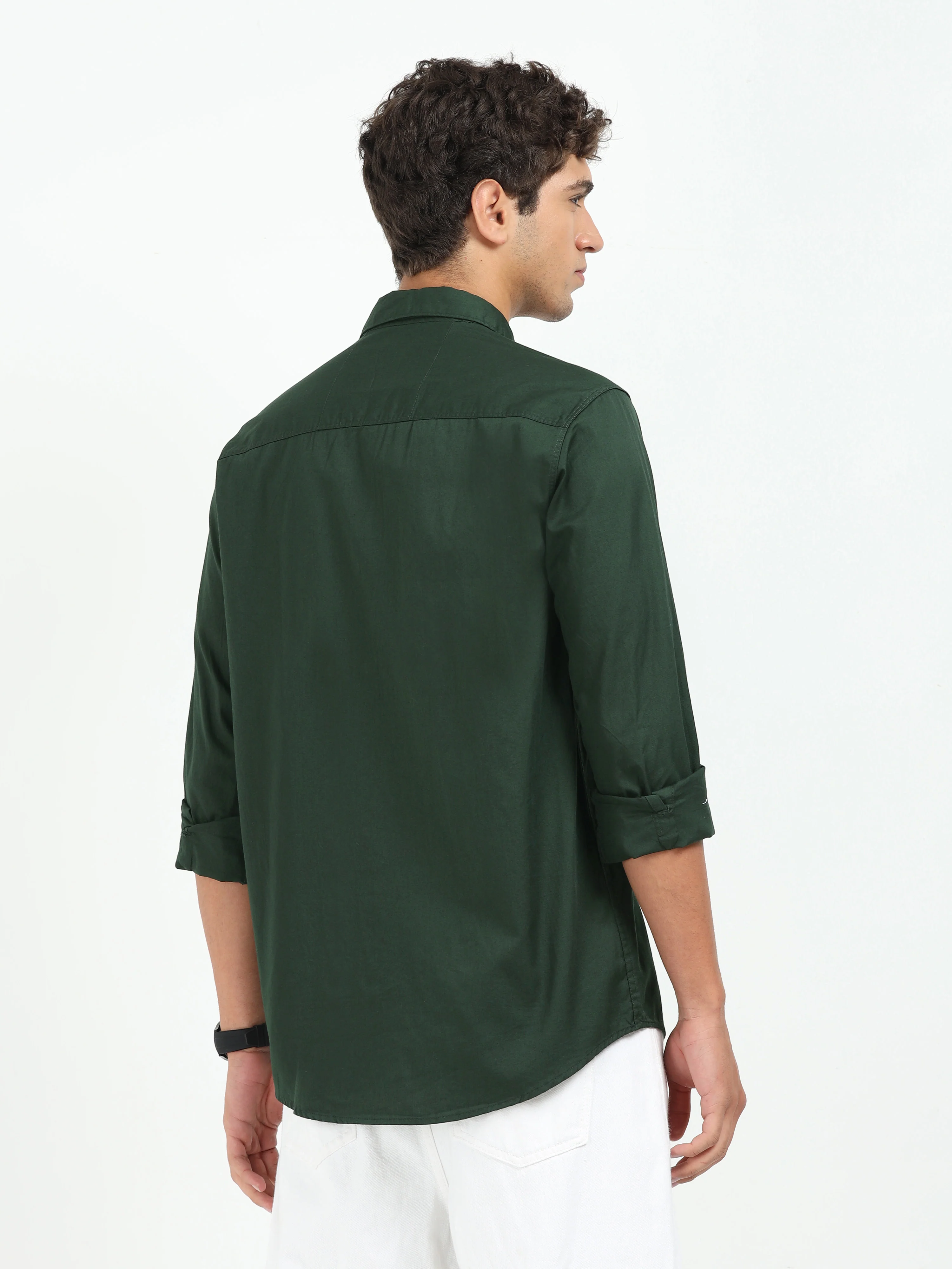 Men Dark Green Twill Shirt Slim Fit - Image 4