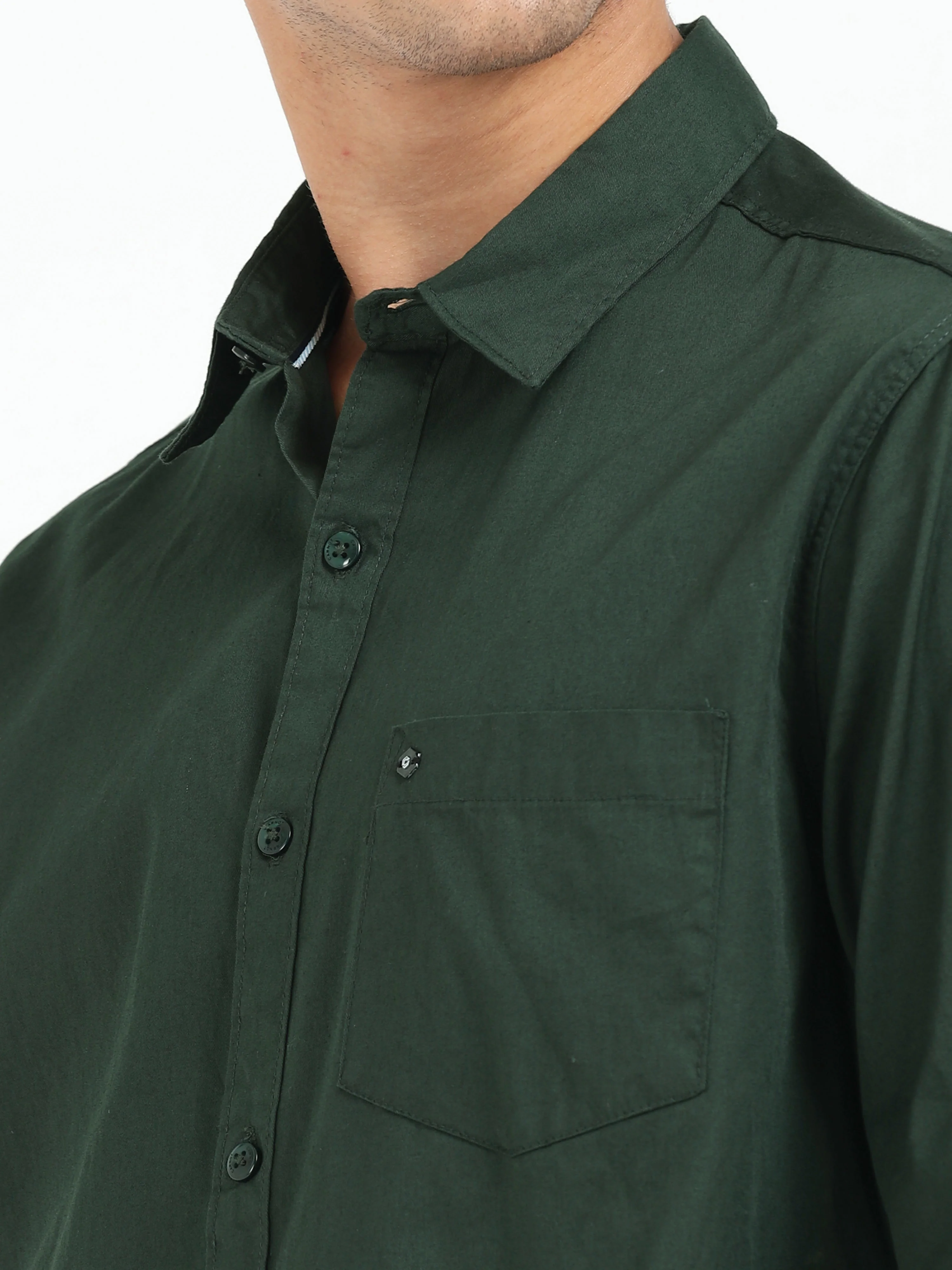 Men Dark Green Twill Shirt Slim Fit - Image 5