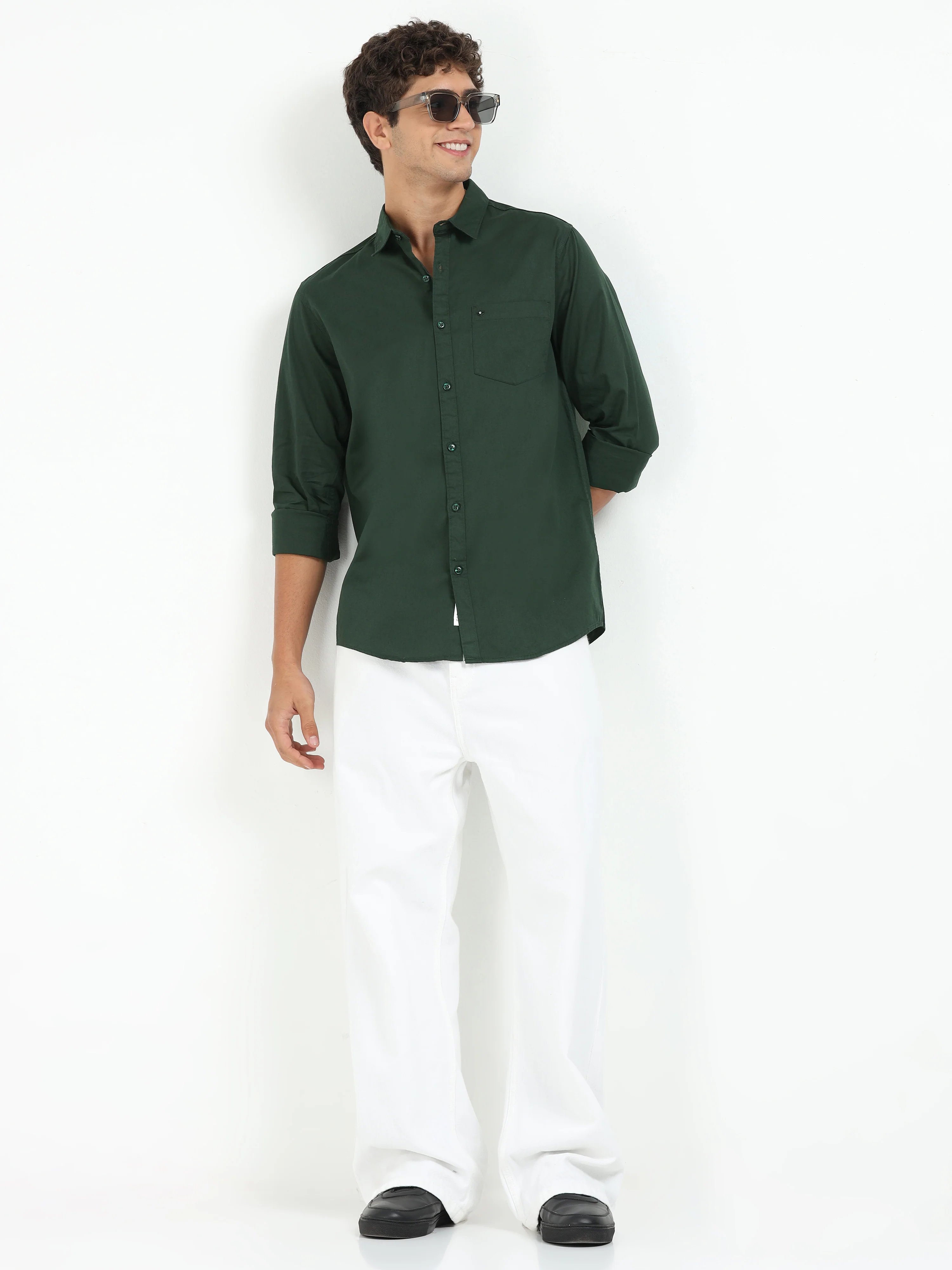Men Dark Green Twill Shirt Slim Fit - Image 6