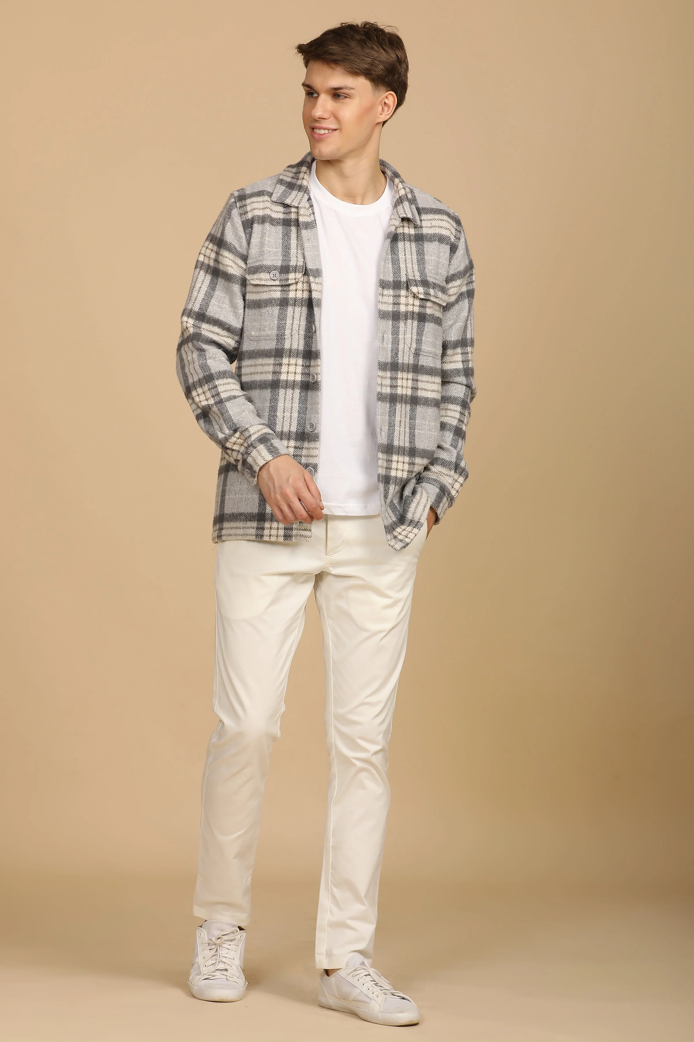 Men Darren Grey Heavy Brushed Check Overshirt - Image 4