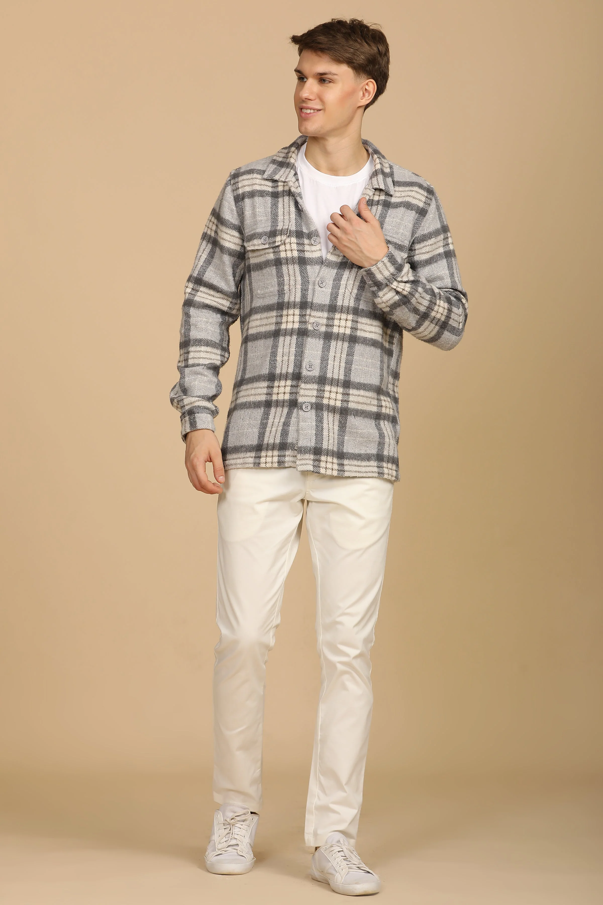 Men Darren Grey Heavy Brushed Check Overshirt - Image 5