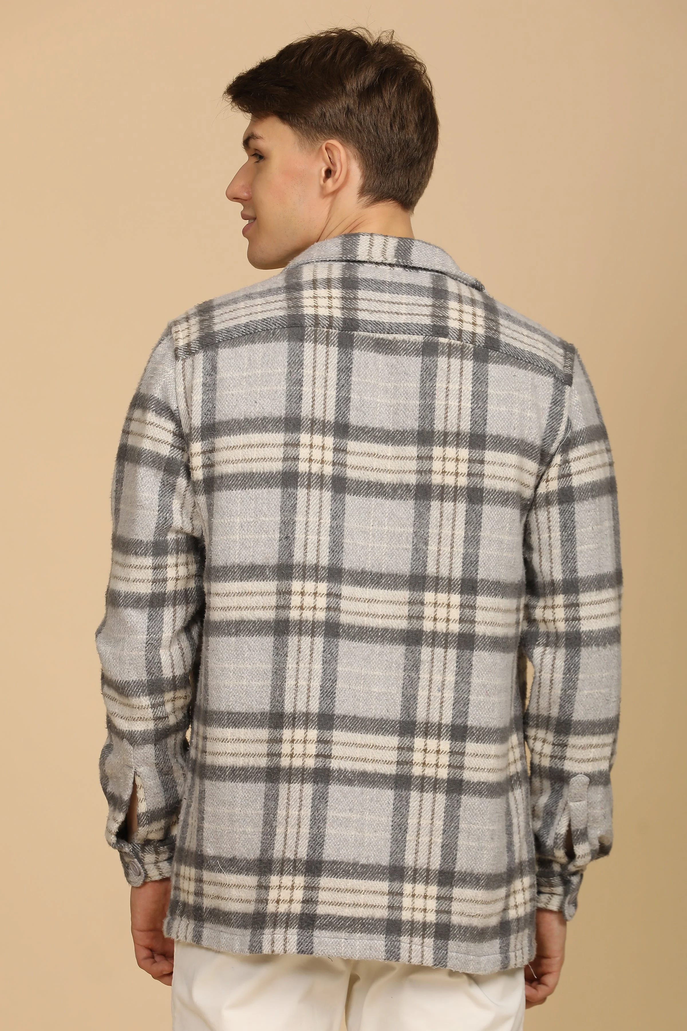 Men Darren Grey Heavy Brushed Check Overshirt - Image 7