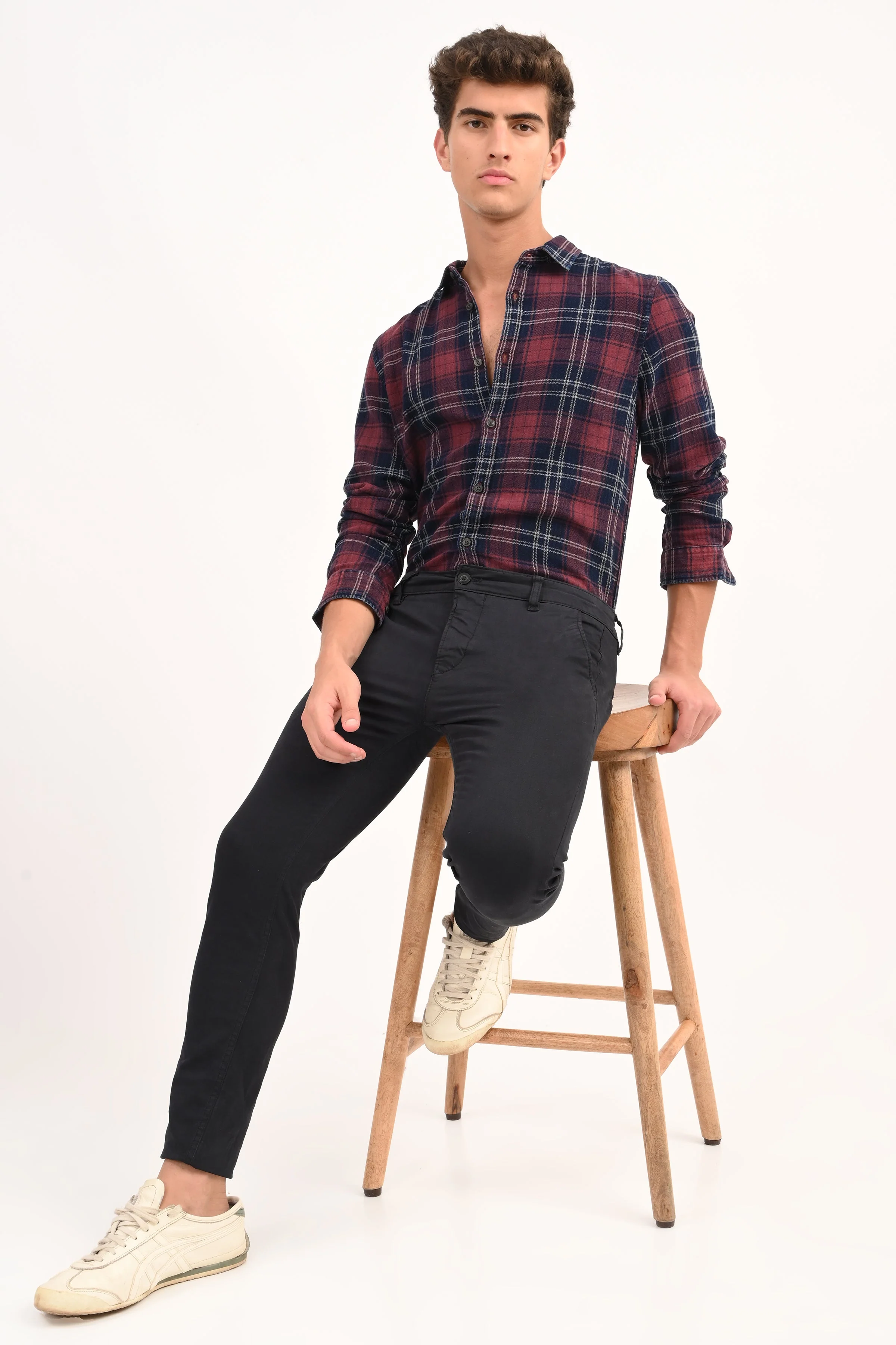 Men Eddie Maroon Indigo Check Shirt - Image 5