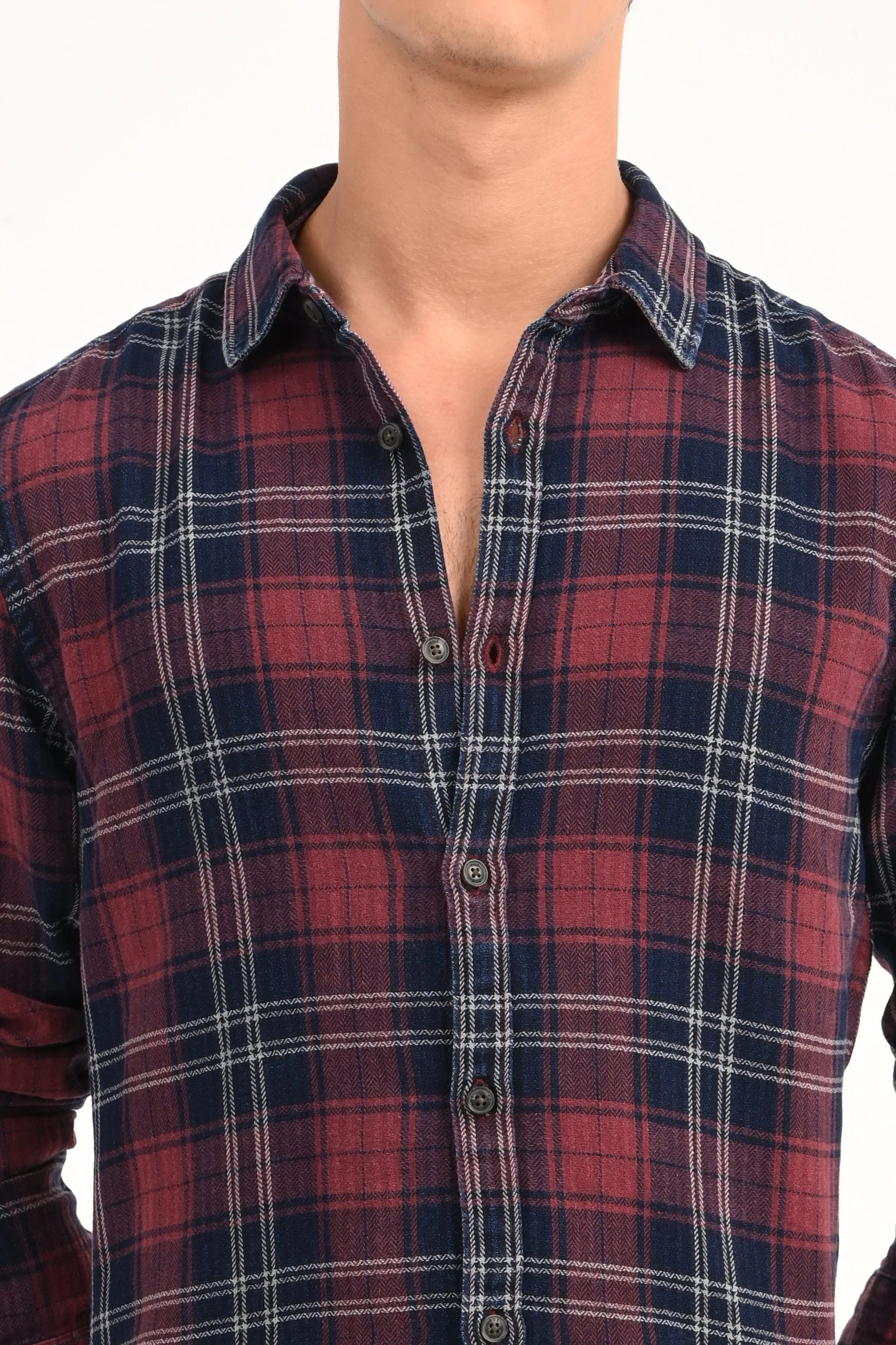 Men Eddie Maroon Indigo Check Shirt - Image 6