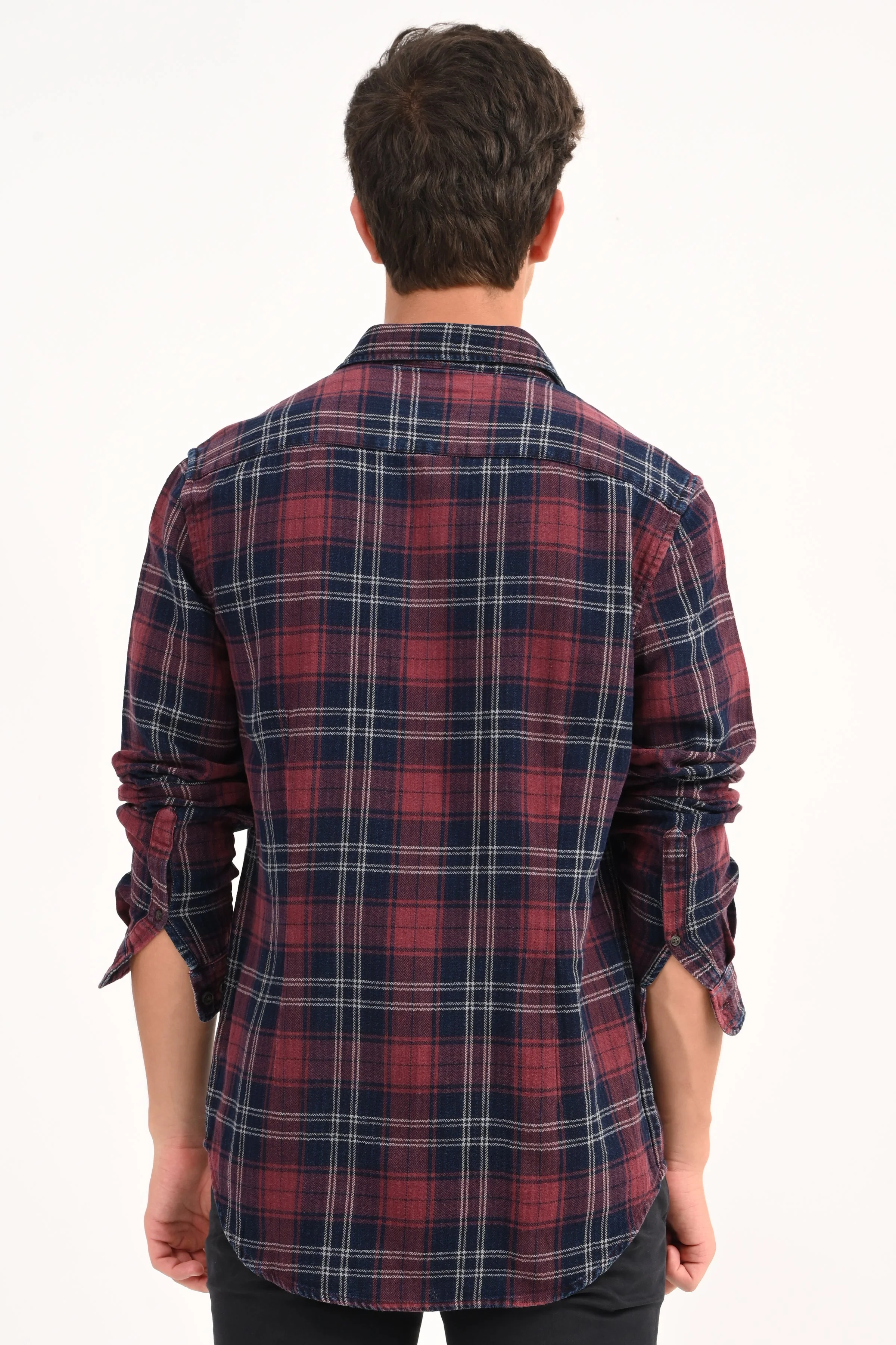 Men Eddie Maroon Indigo Check Shirt - Image 7