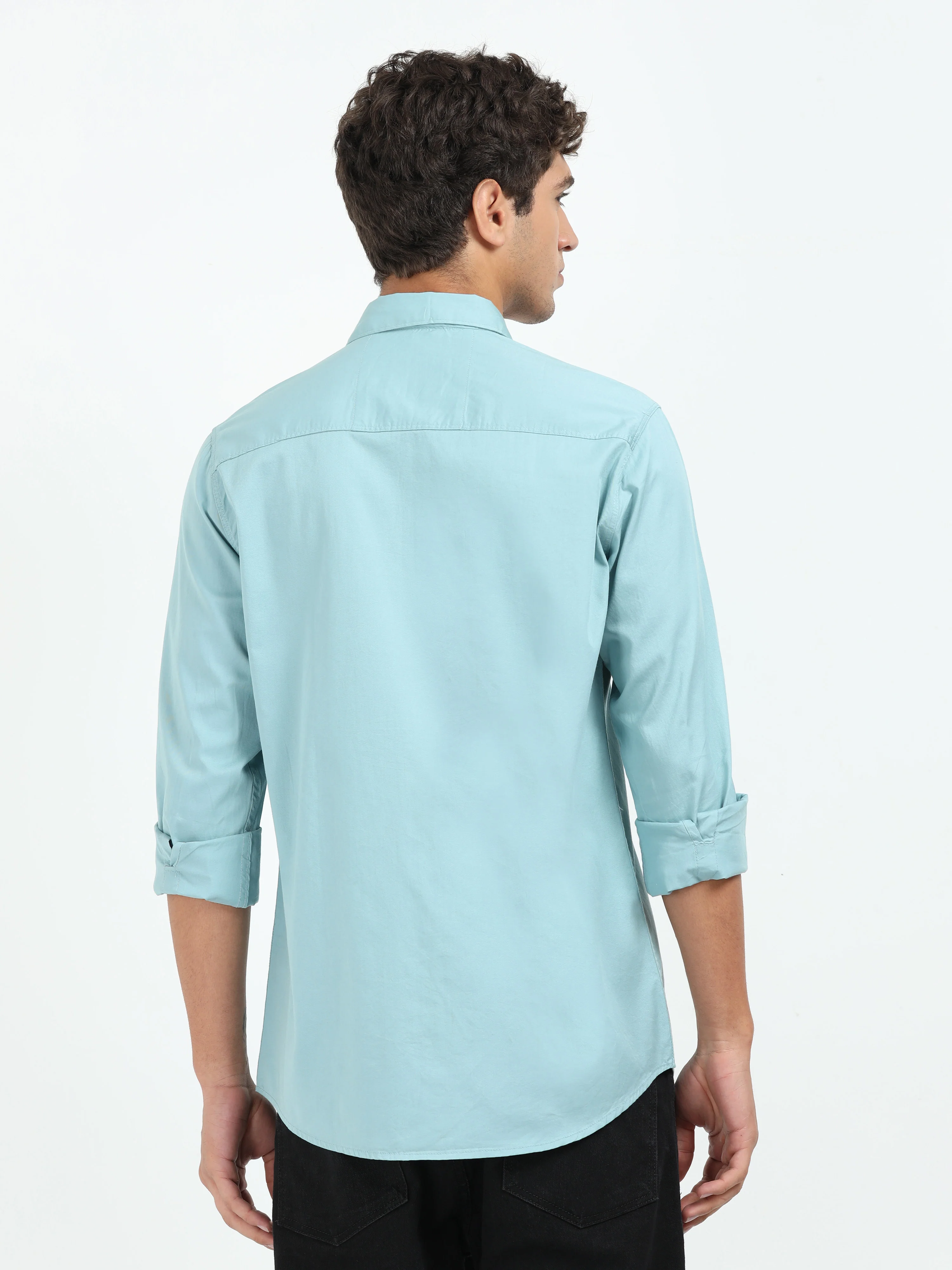 Men Green Twill Shirt Slim Fit - Image 3
