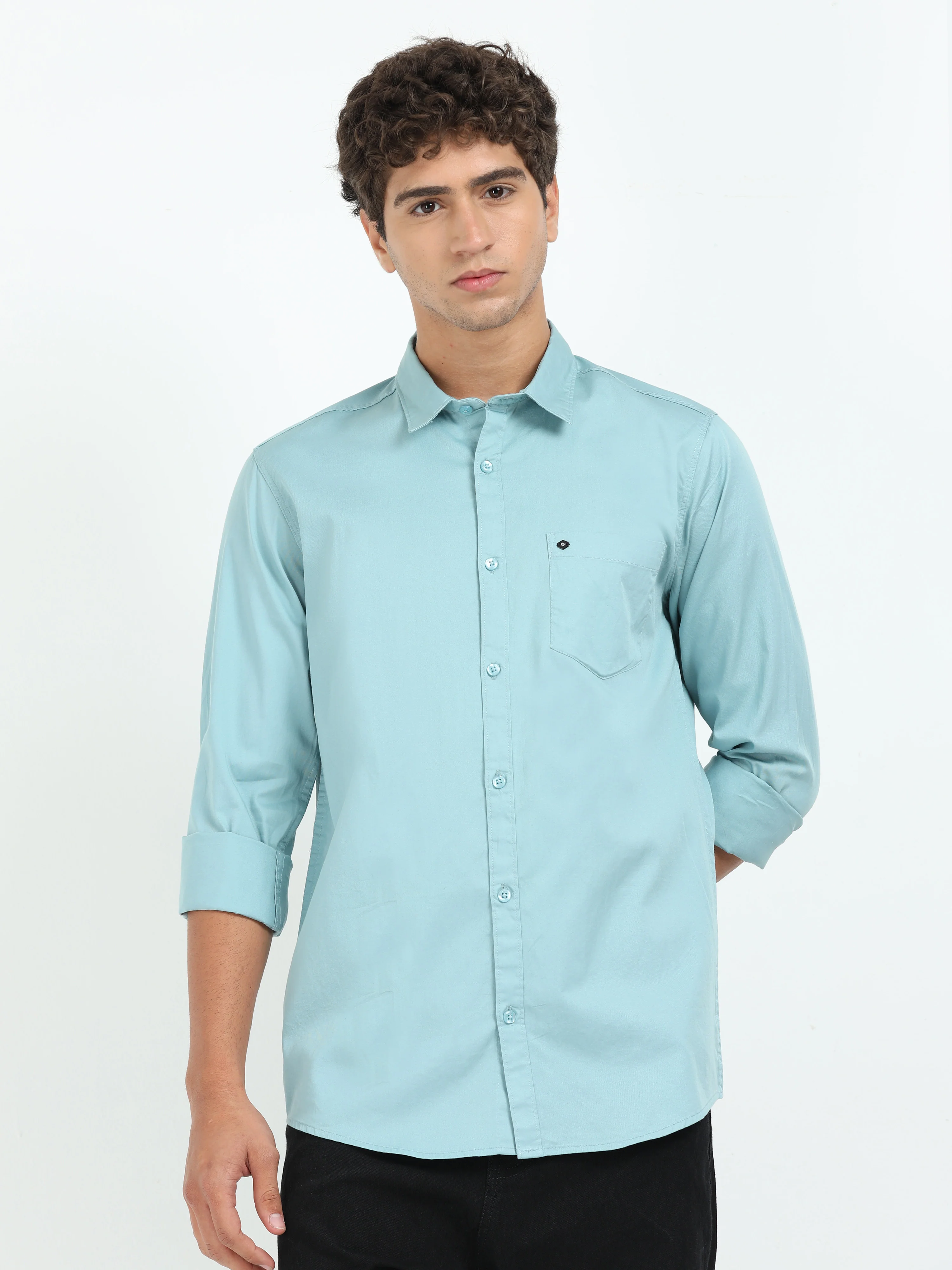 Men Green Twill Shirt Slim Fit - Image 6