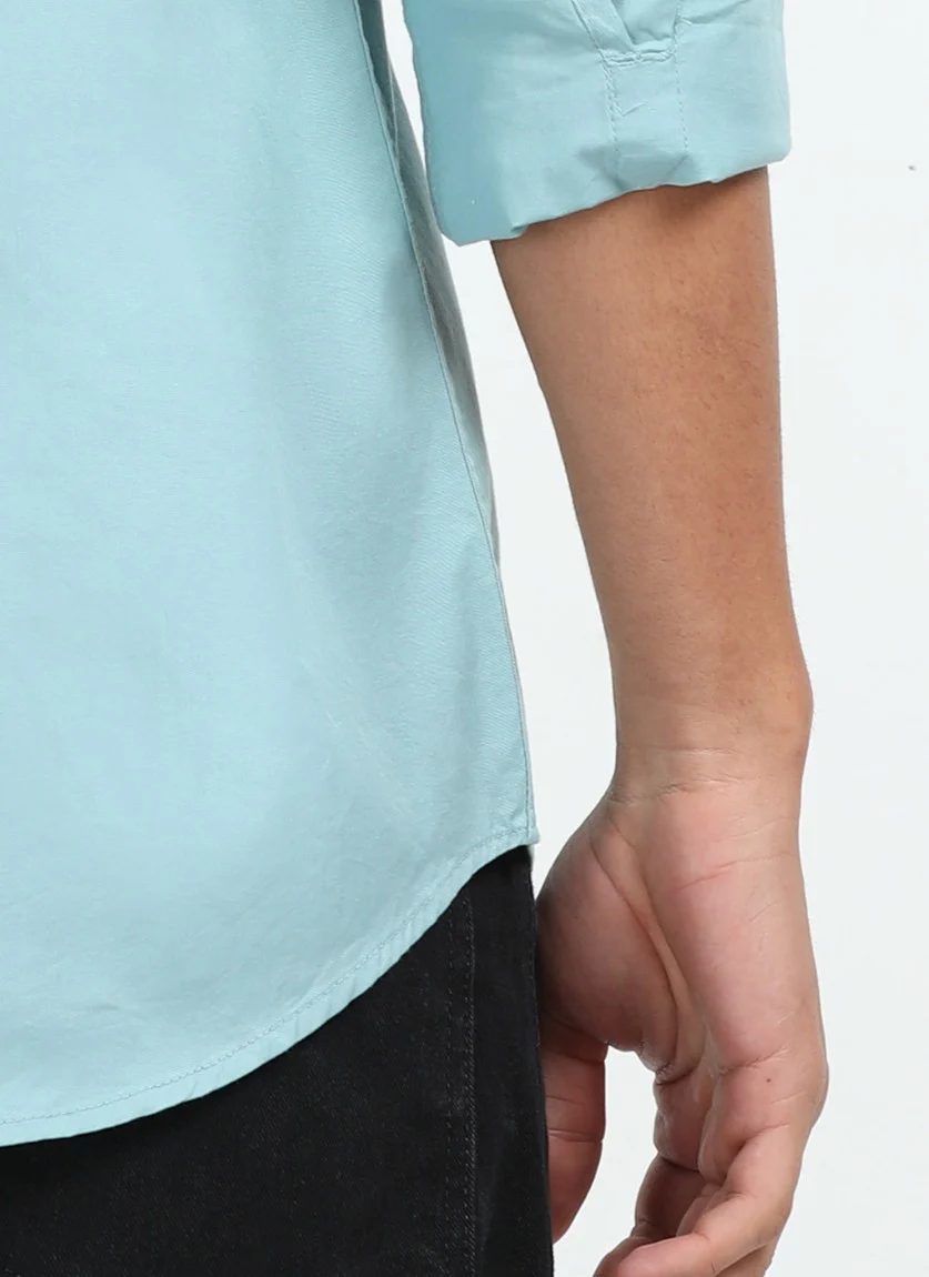 Men Green Twill Shirt Slim Fit - Image 7