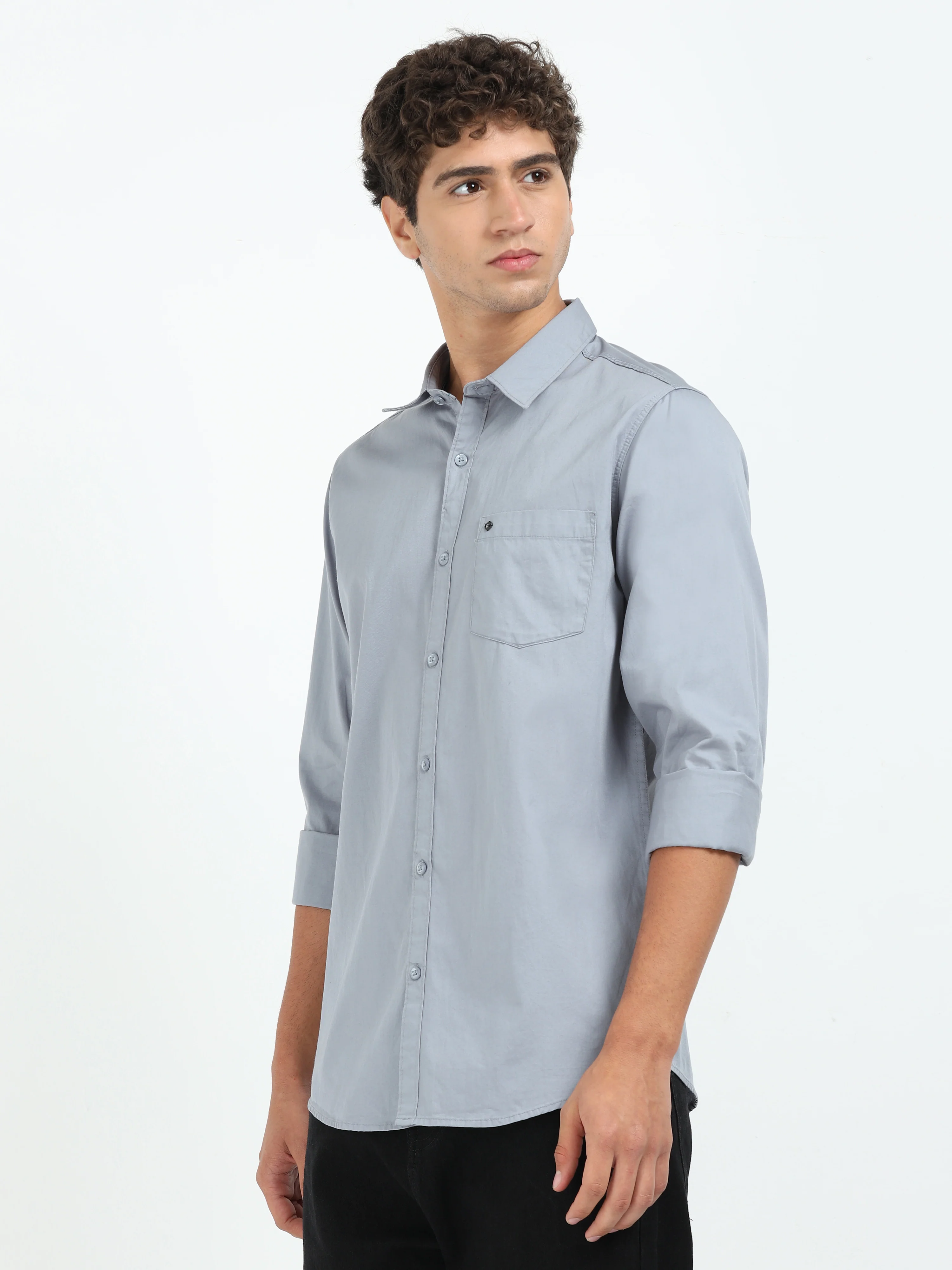Men Grey Twill Shirt Slim Fit - Image 3