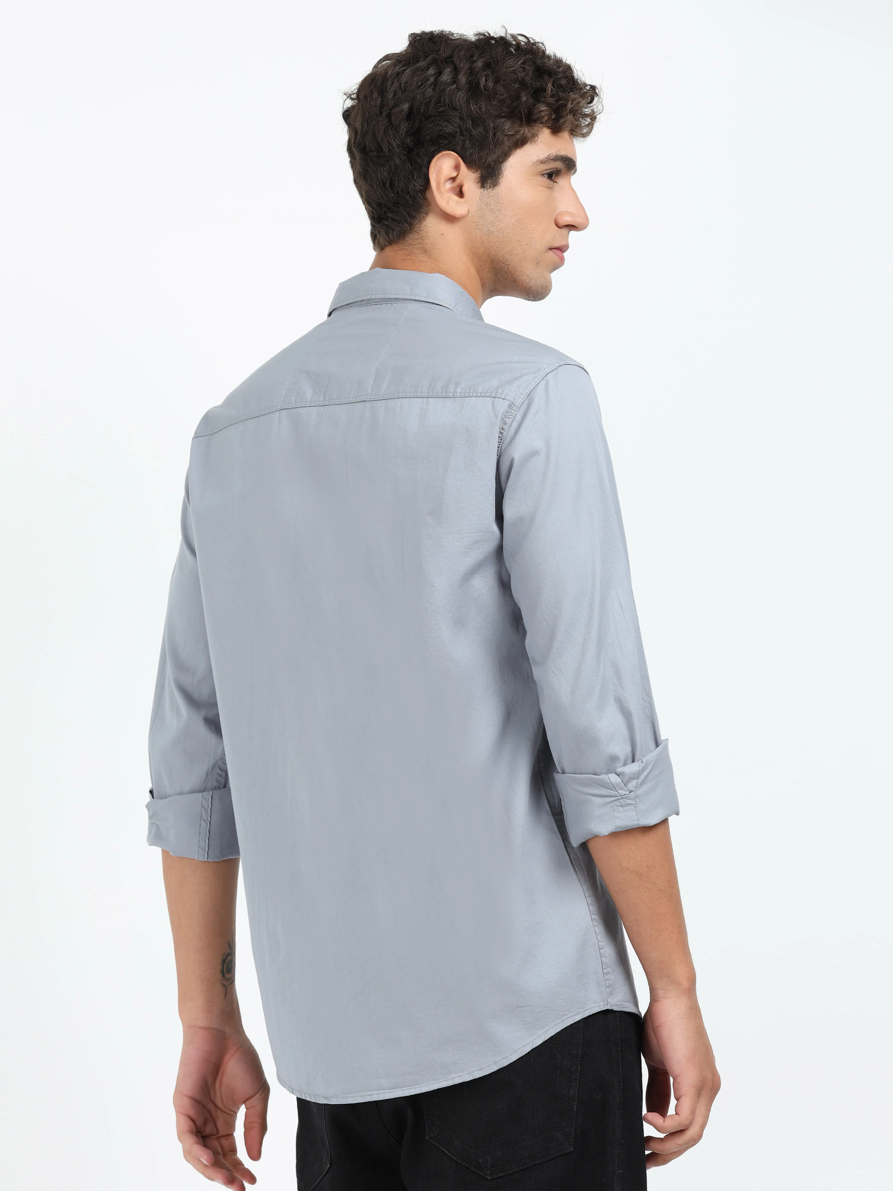 Men Grey Twill Shirt Slim Fit - Image 4