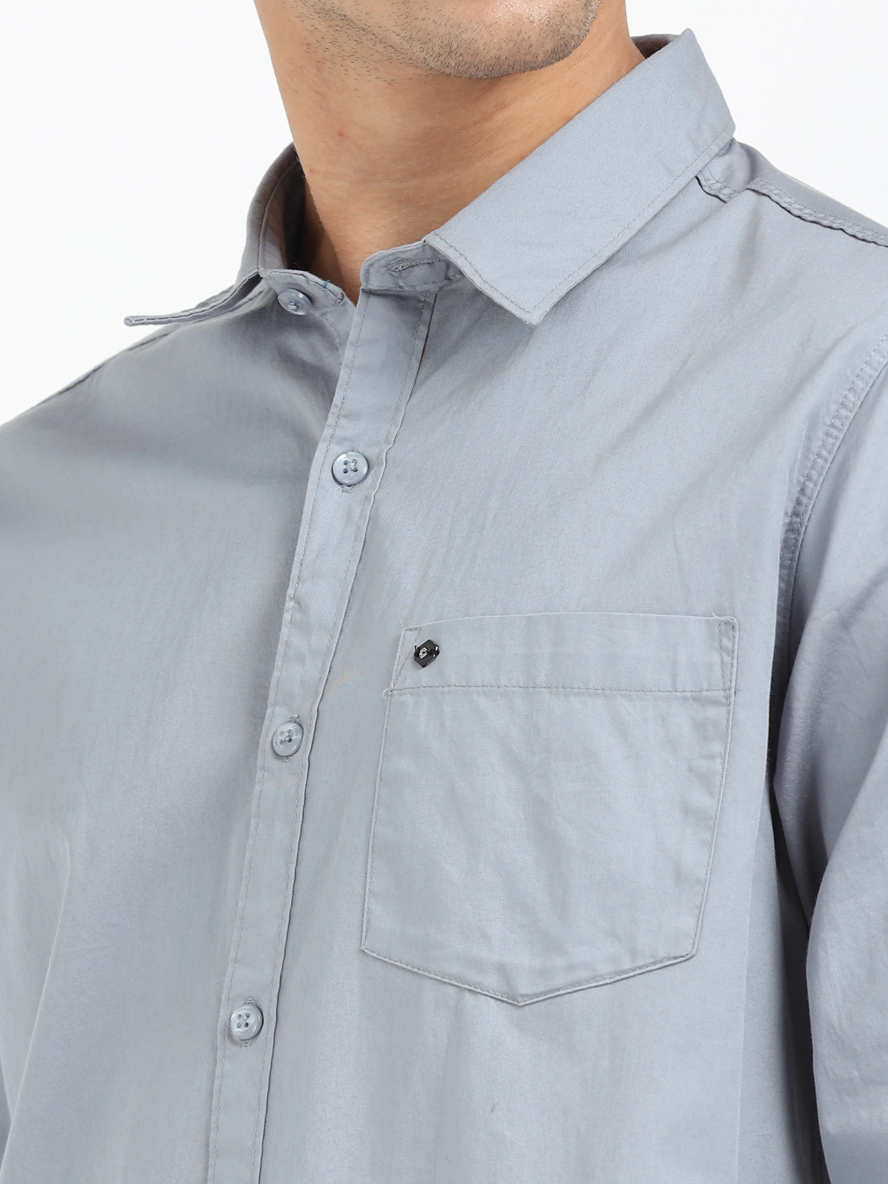 Men Grey Twill Shirt Slim Fit - Image 5