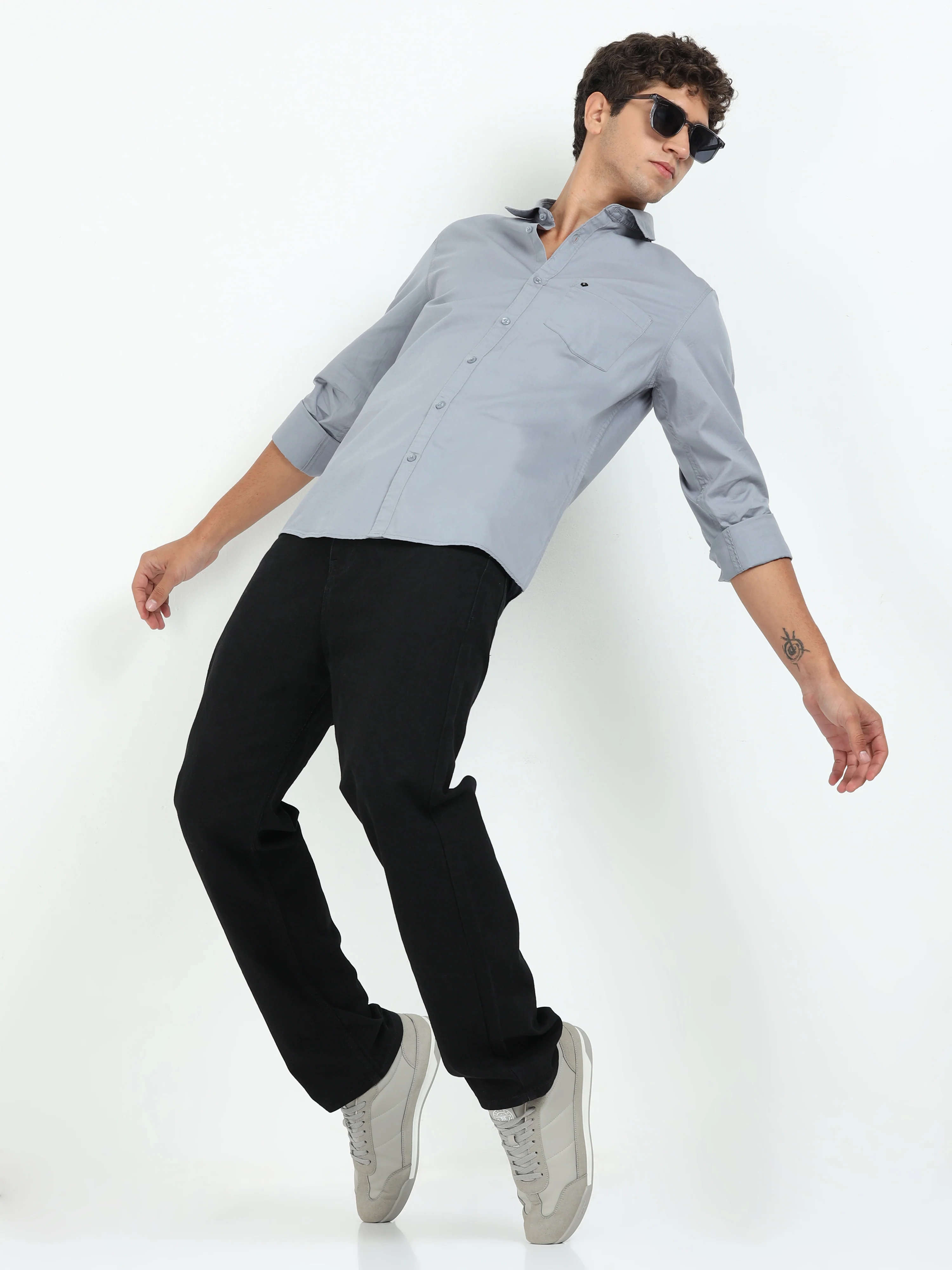Men Grey Twill Shirt Slim Fit - Image 6