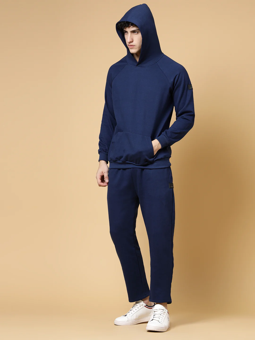 Men Ink Blue Oversized Solid Fleece Co-ords - Image 2
