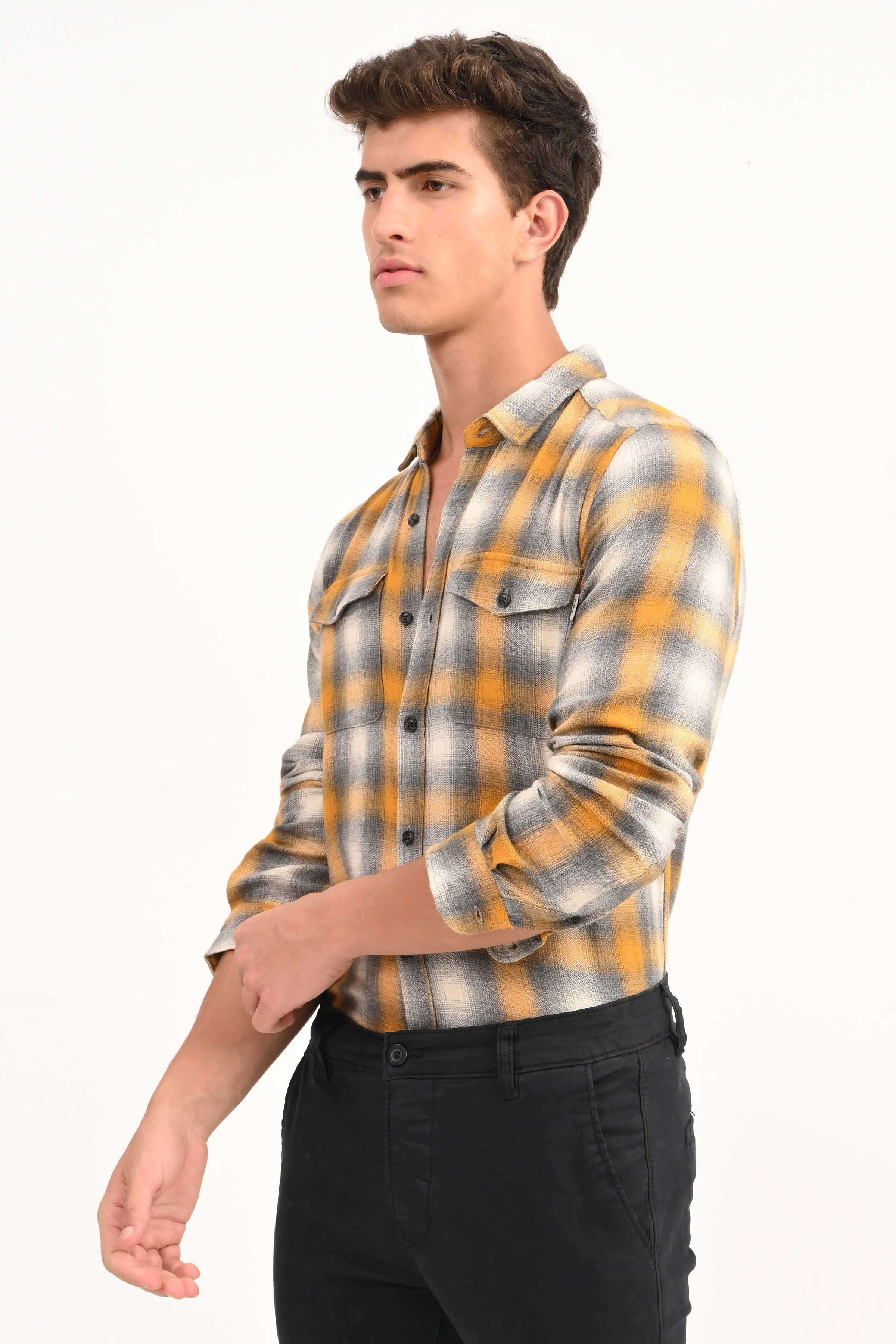 Men Leton Yellow Flannel Check Shirt - Image 3