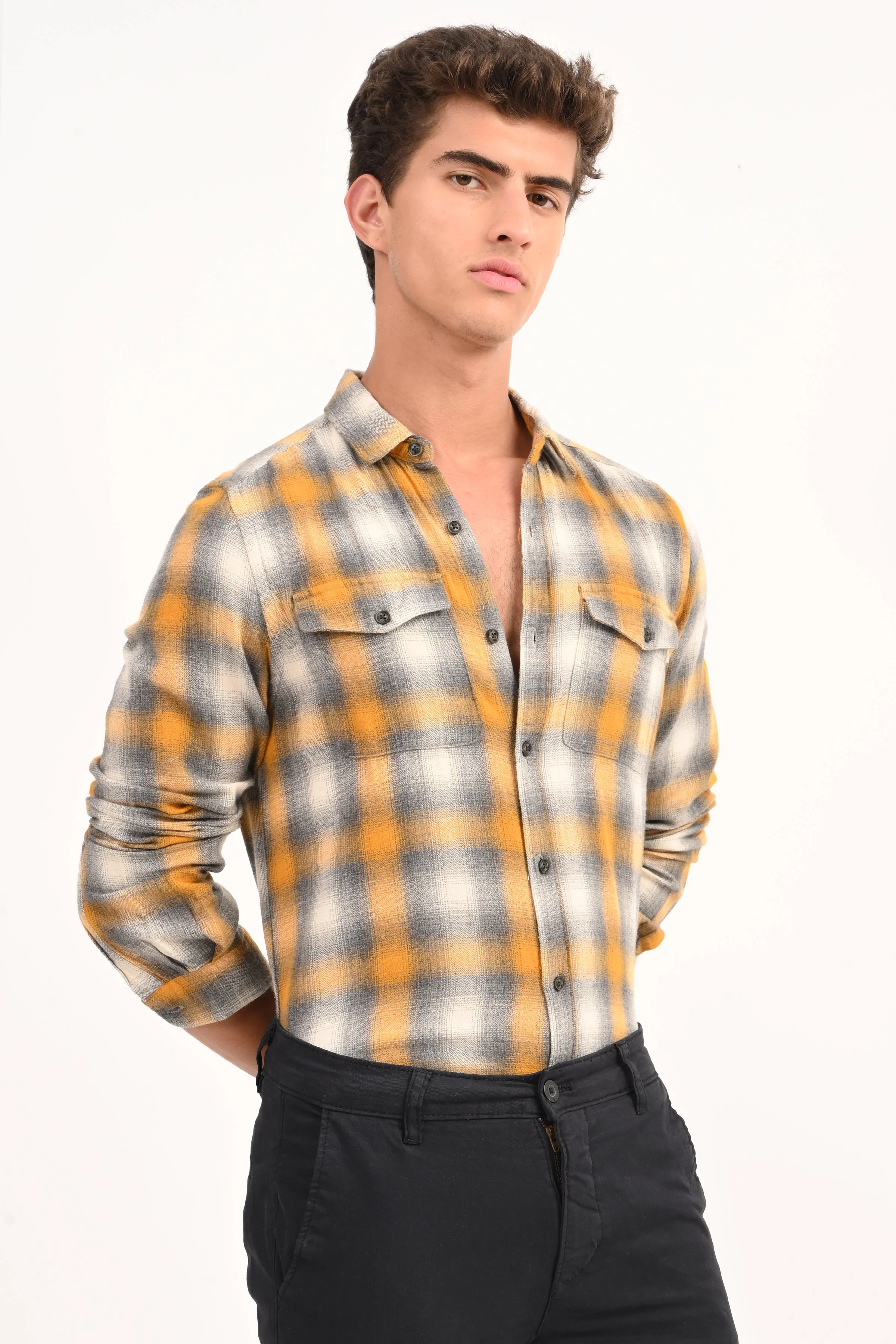 Men Leton Yellow Flannel Check Shirt - Image 5