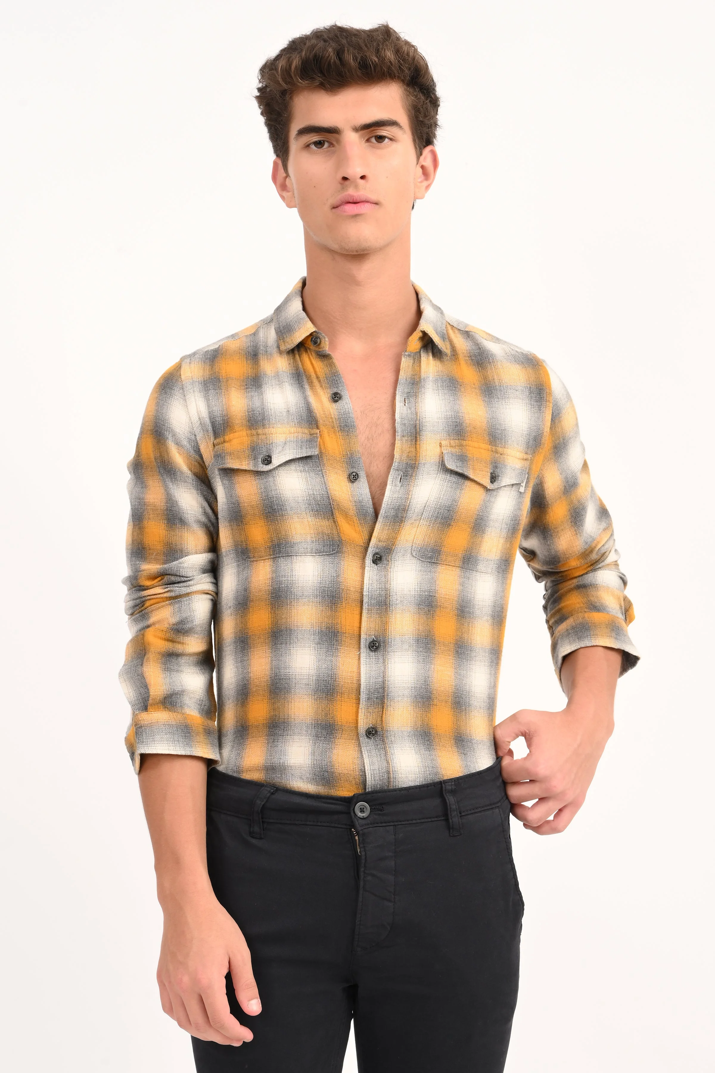 Men Leton Yellow Flannel Check Shirt - Image 6
