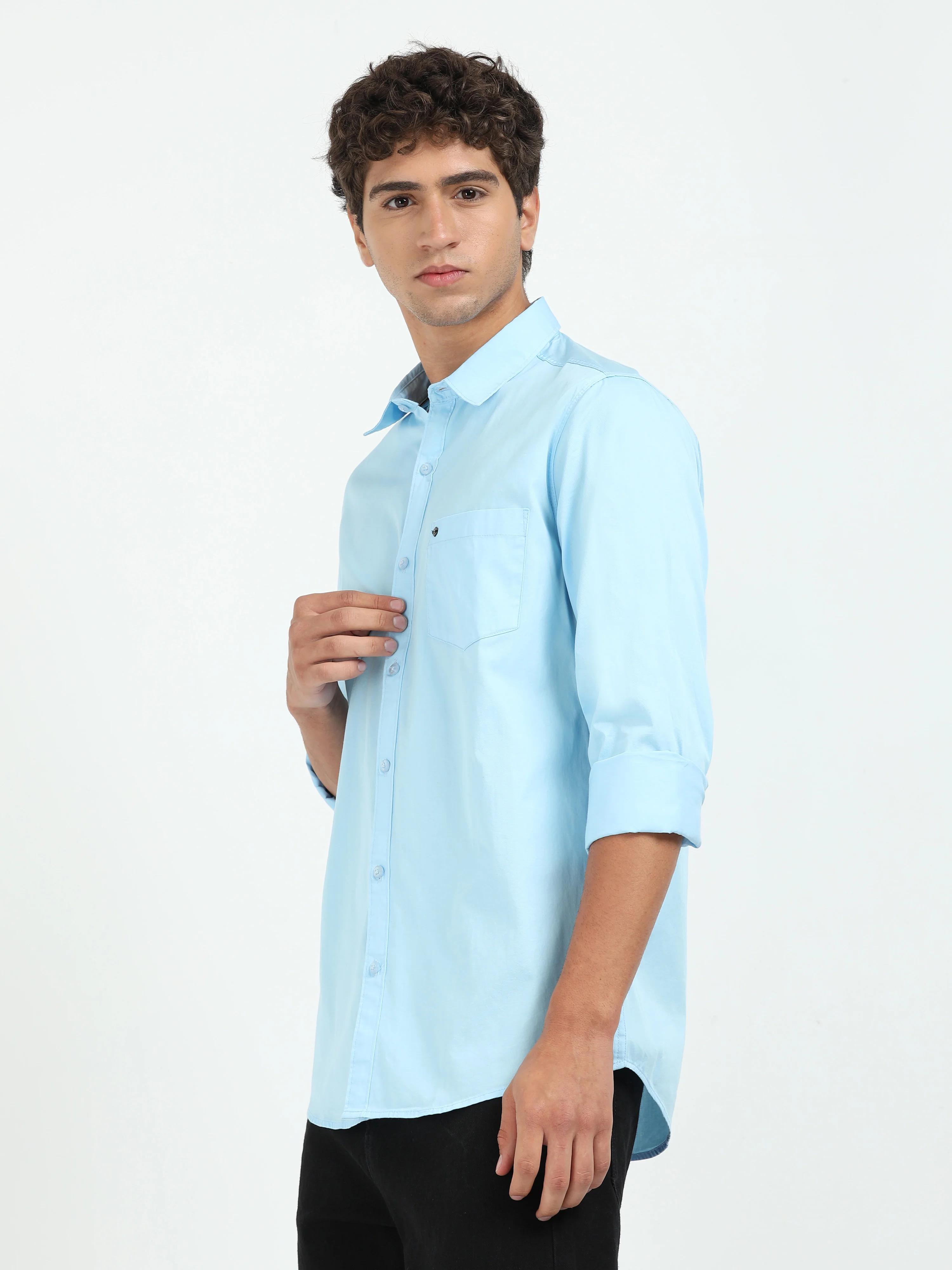 Men Light Blue Twill Shirt Slim Fit - Image 2