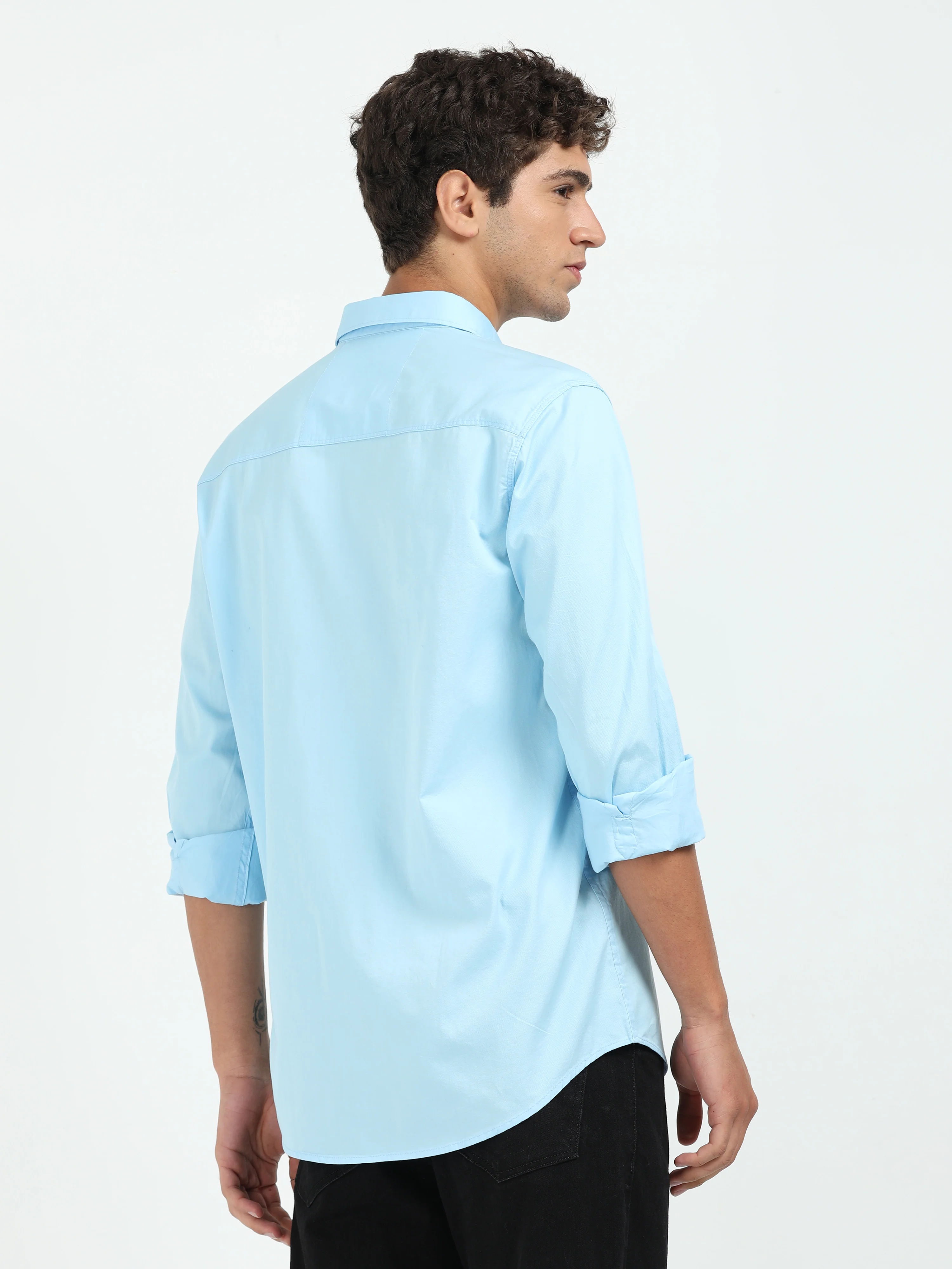 Men Light Blue Twill Shirt Slim Fit - Image 3