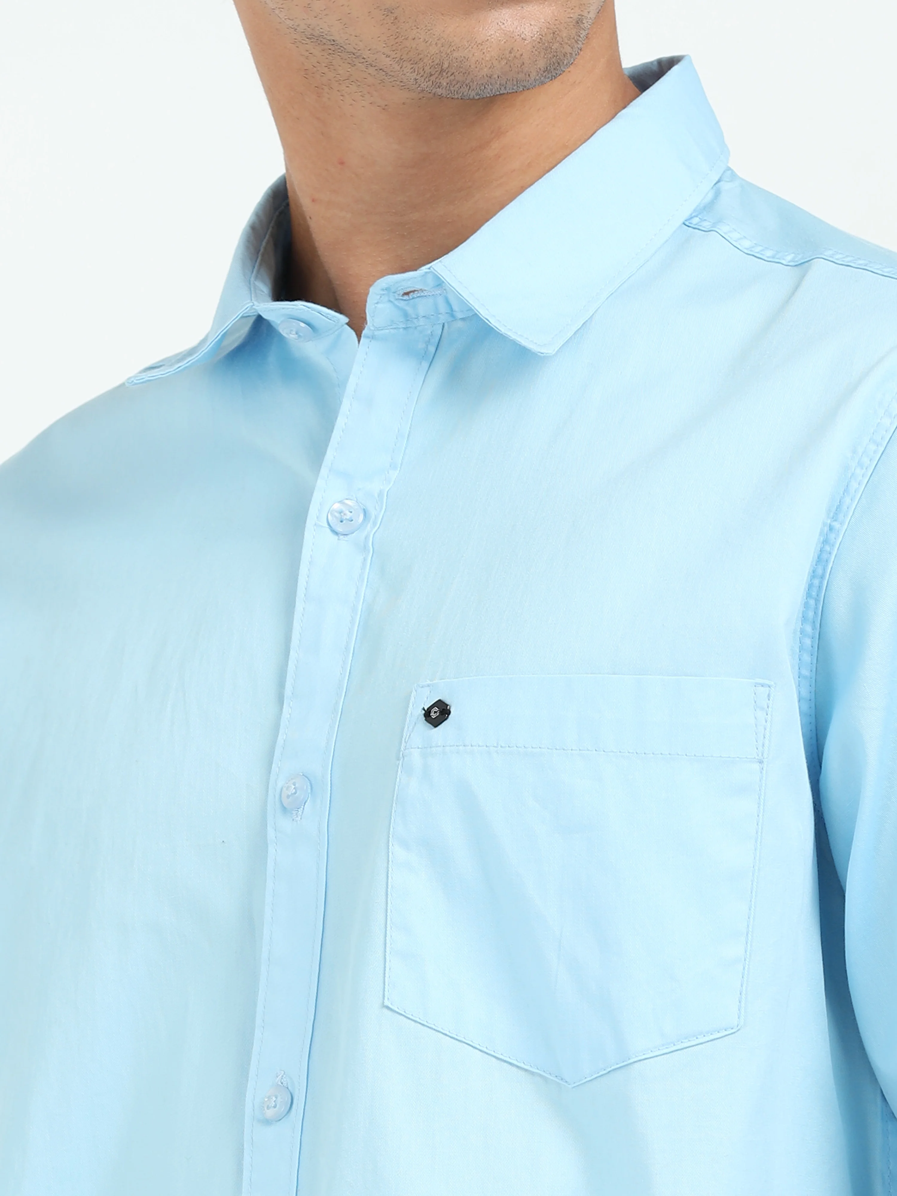 Men Light Blue Twill Shirt Slim Fit - Image 4