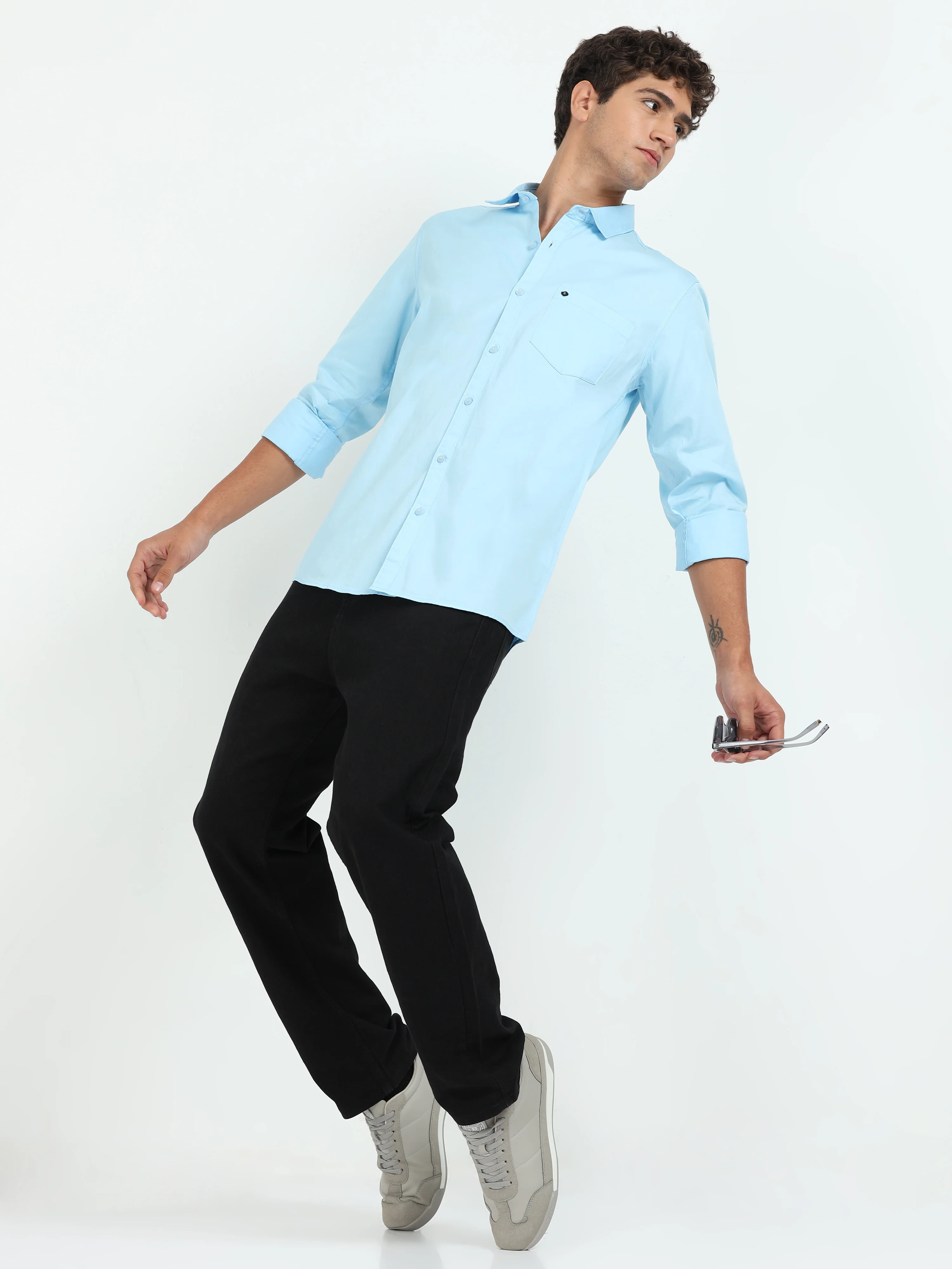 Men Light Blue Twill Shirt Slim Fit - Image 5