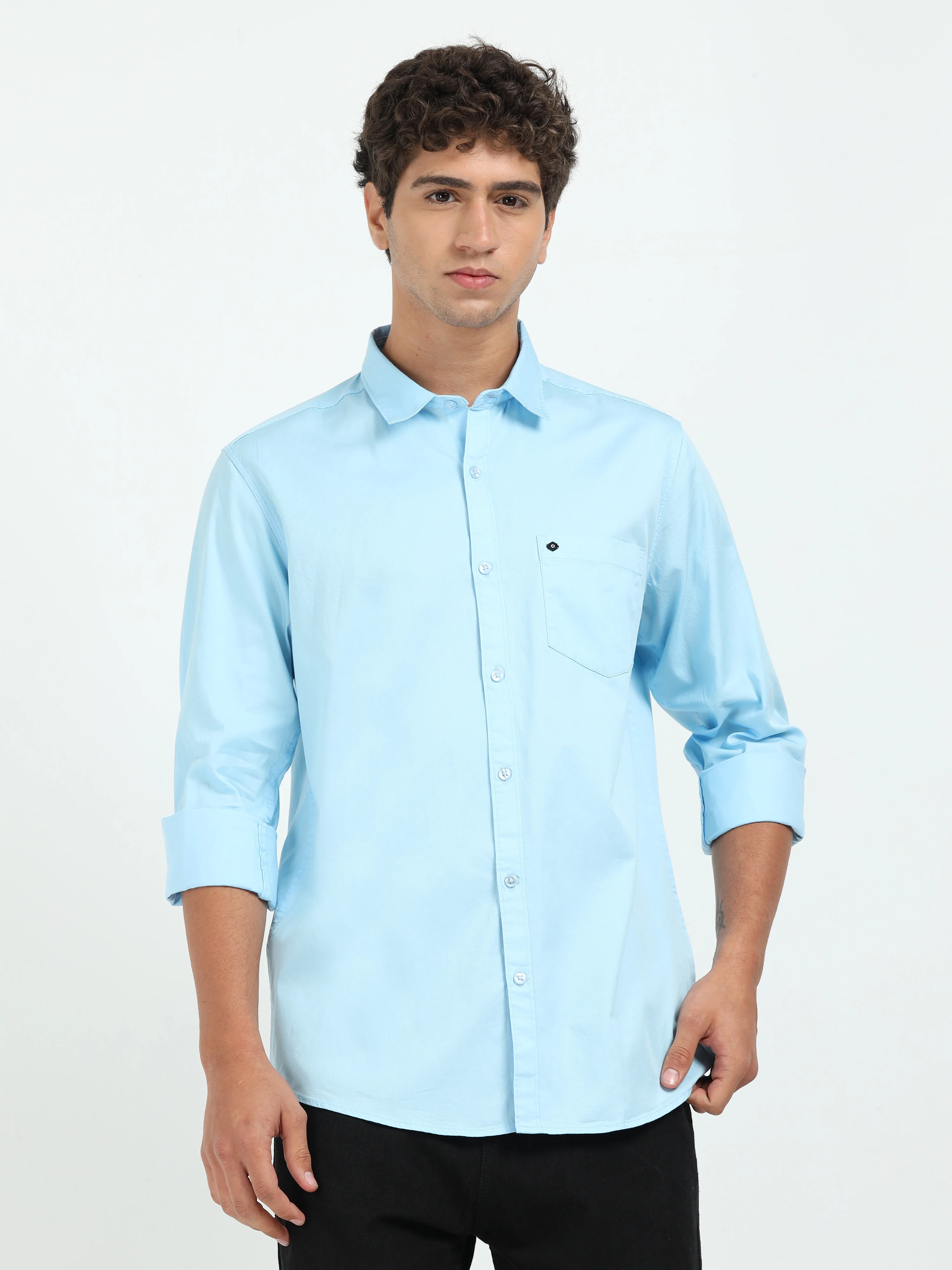 Men Light Blue Twill Shirt Slim Fit - Image 6