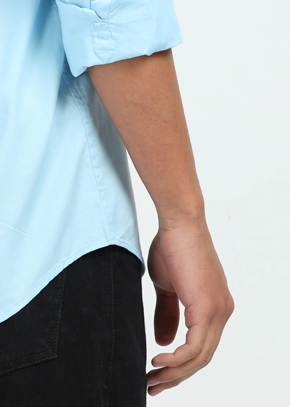 Men Light Blue Twill Shirt Slim Fit - Image 7