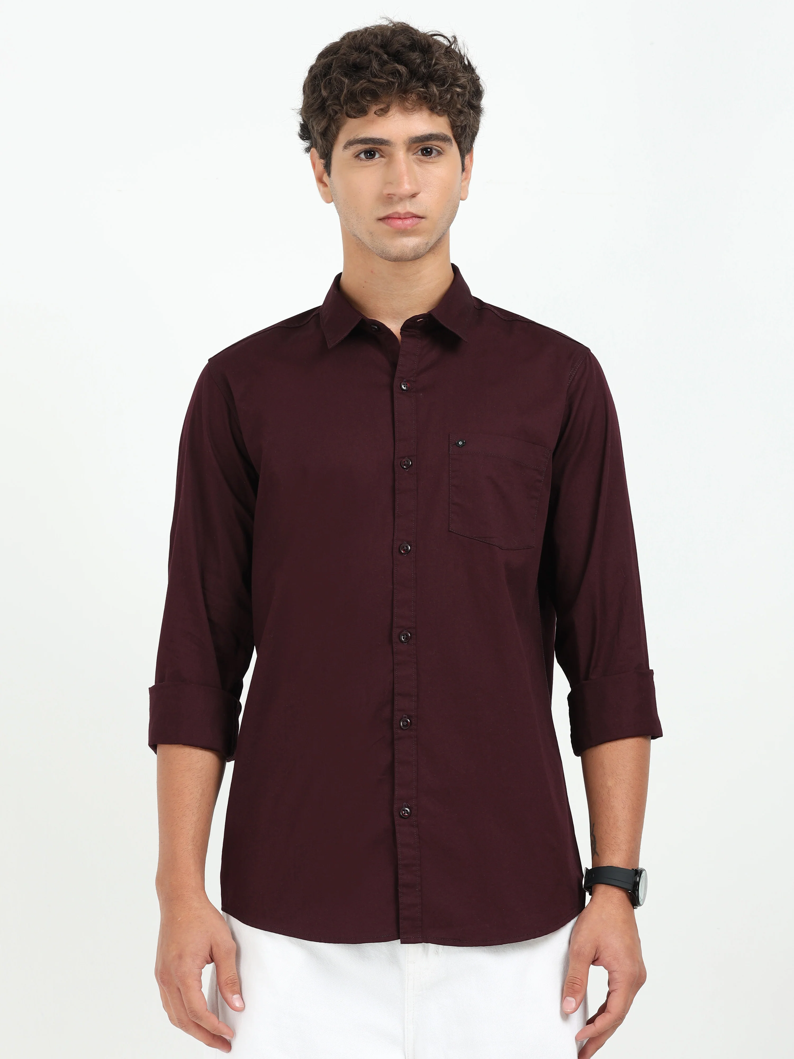 Men Maroon Twill Shirt Slim Fit - Image 3