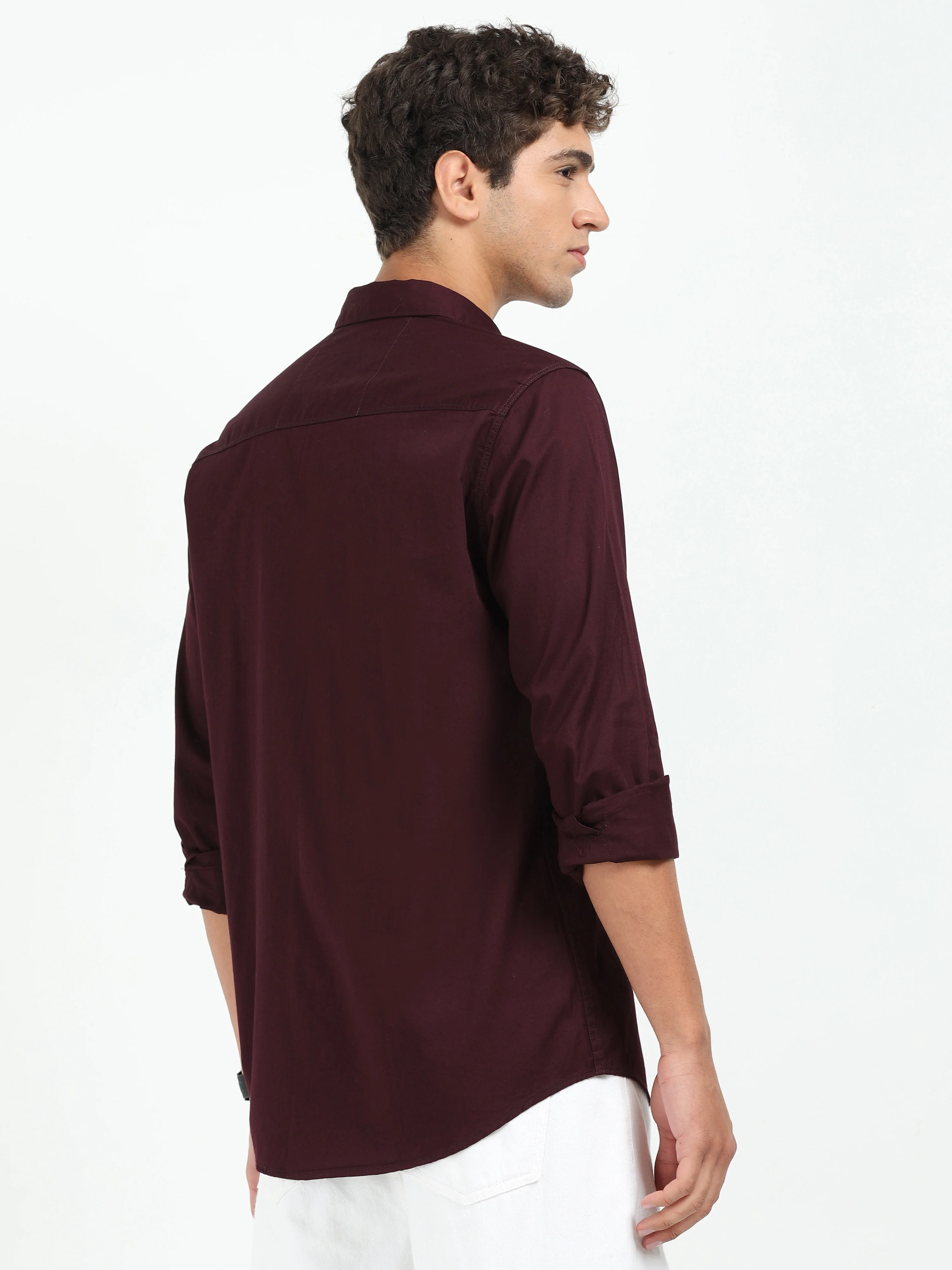 Men Maroon Twill Shirt Slim Fit - Image 4