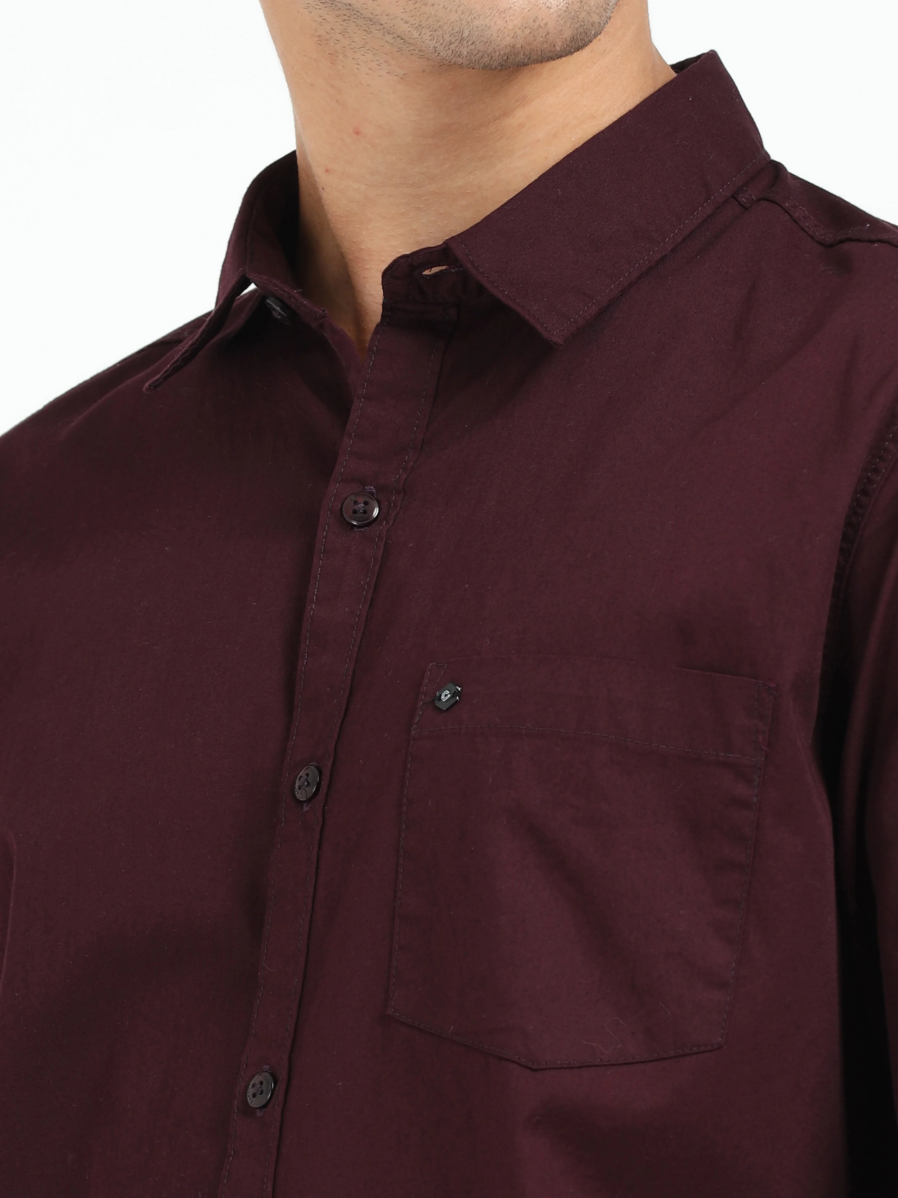 Men Maroon Twill Shirt Slim Fit - Image 5