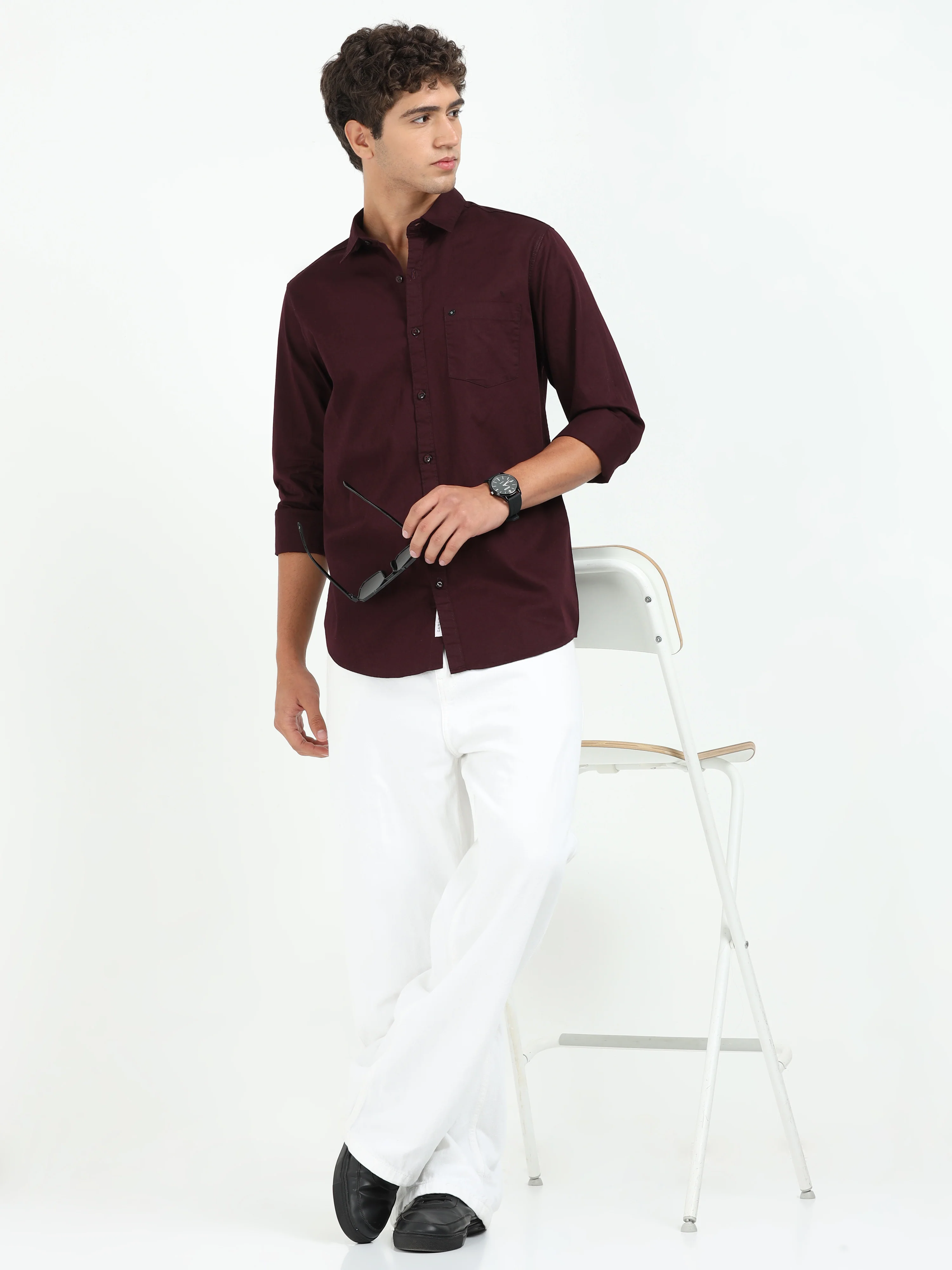 Men Maroon Twill Shirt Slim Fit - Image 6