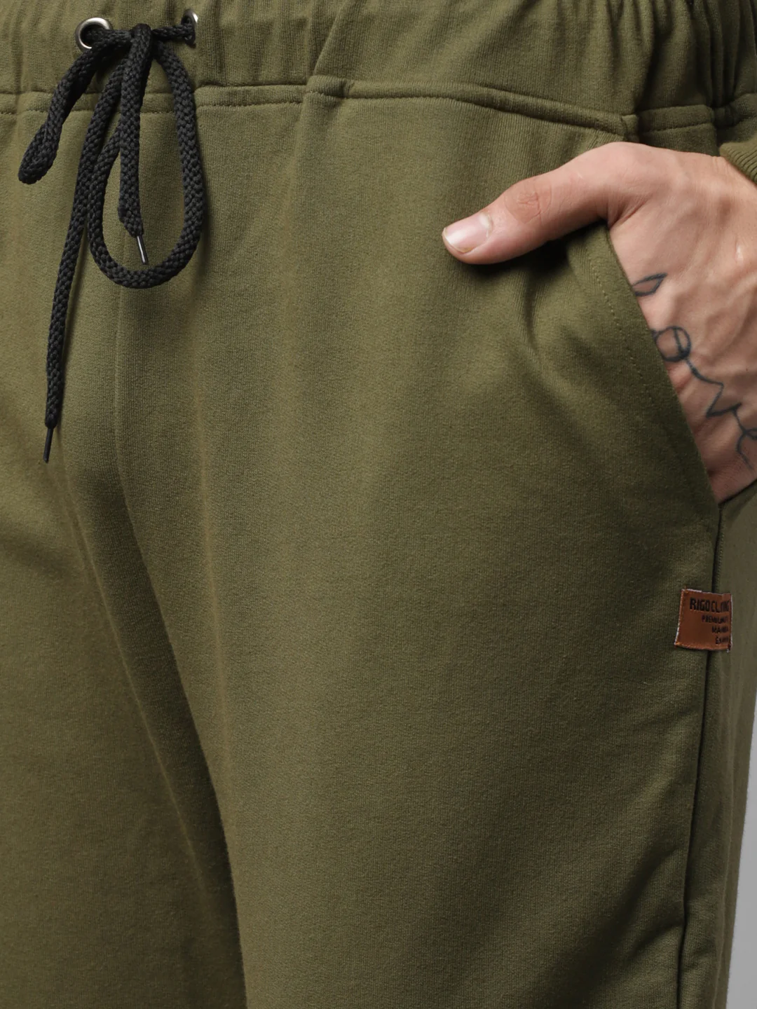 Men Olive Green Round Neck Terry Track Suit - Image 2