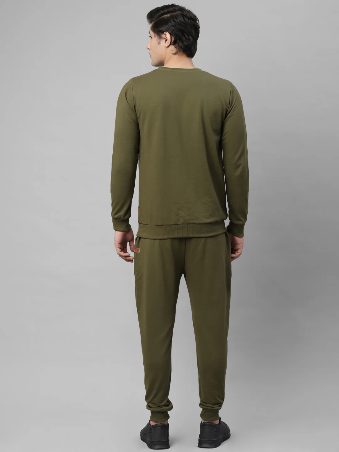 Men Olive Green Round Neck Terry Track Suit - Image 4