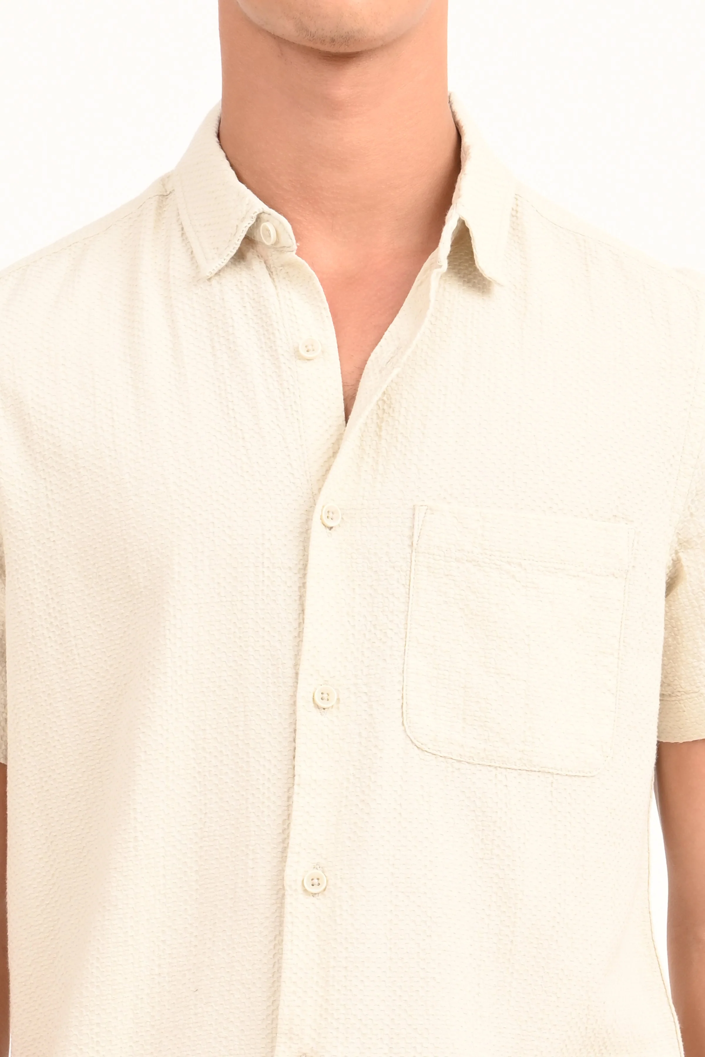Men Peggy Beige Solid Dobby Shirt - Image 5