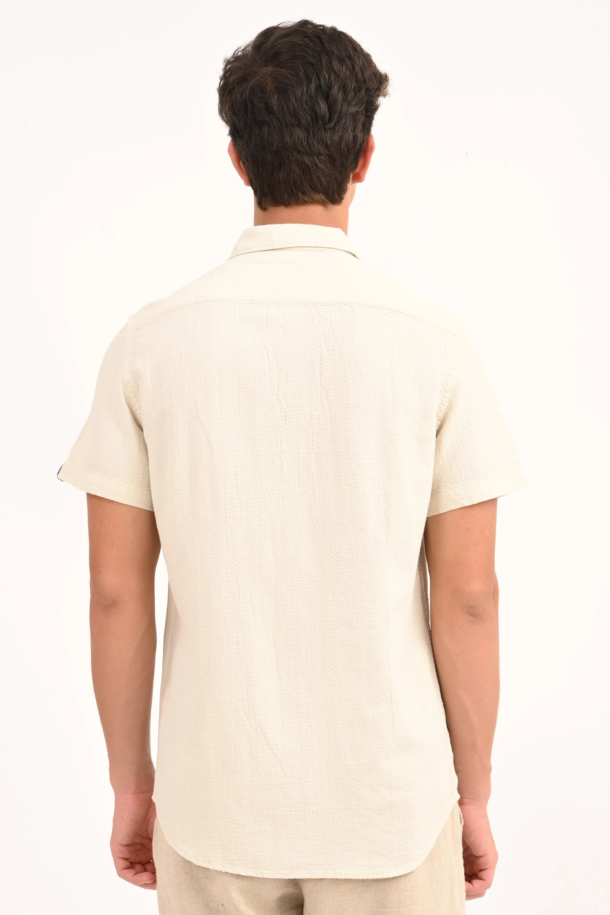 Men Peggy Beige Solid Dobby Shirt - Image 7