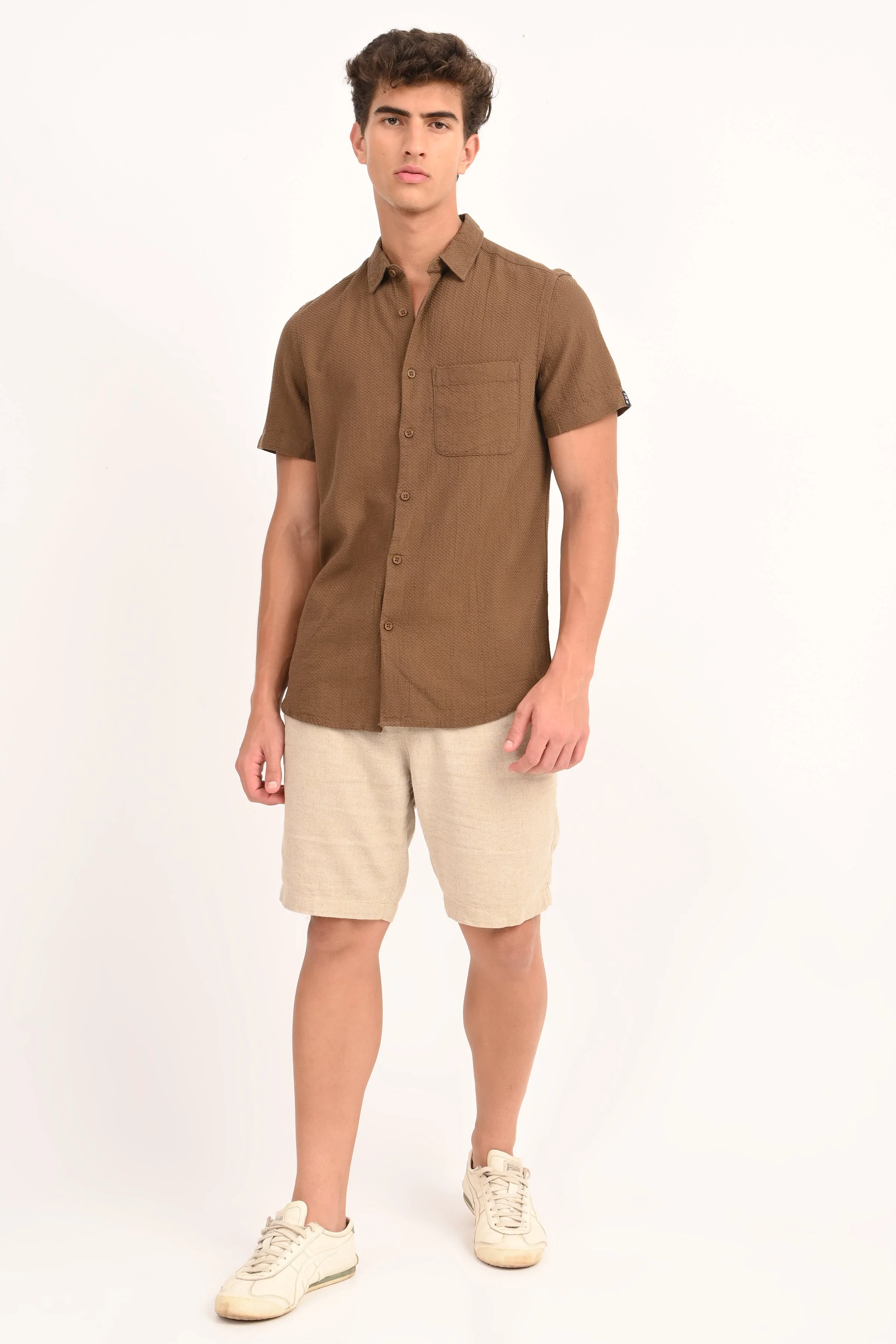 Men Peggy Brown Solid Dobby Shirt - Image 4
