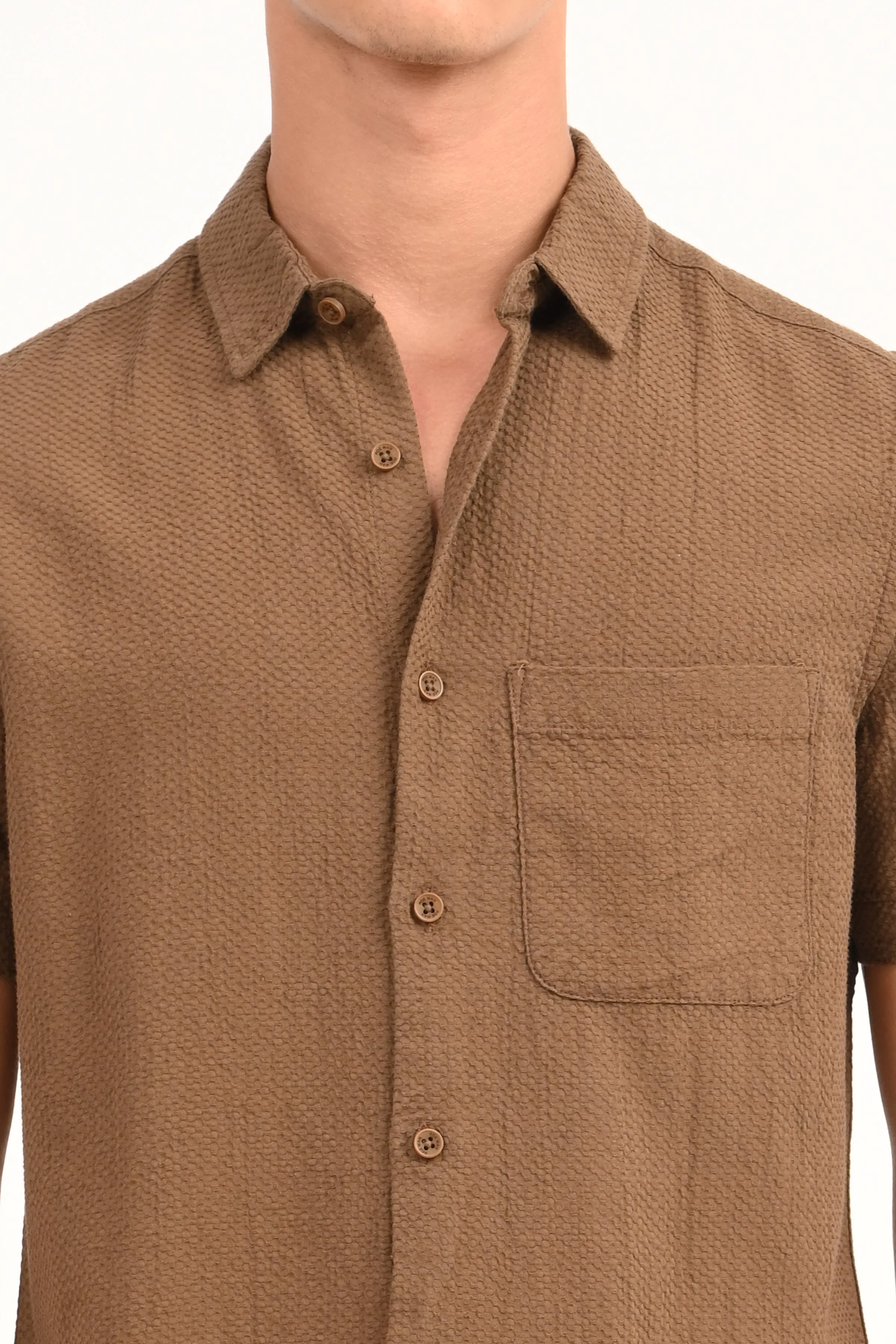 Men Peggy Brown Solid Dobby Shirt - Image 5