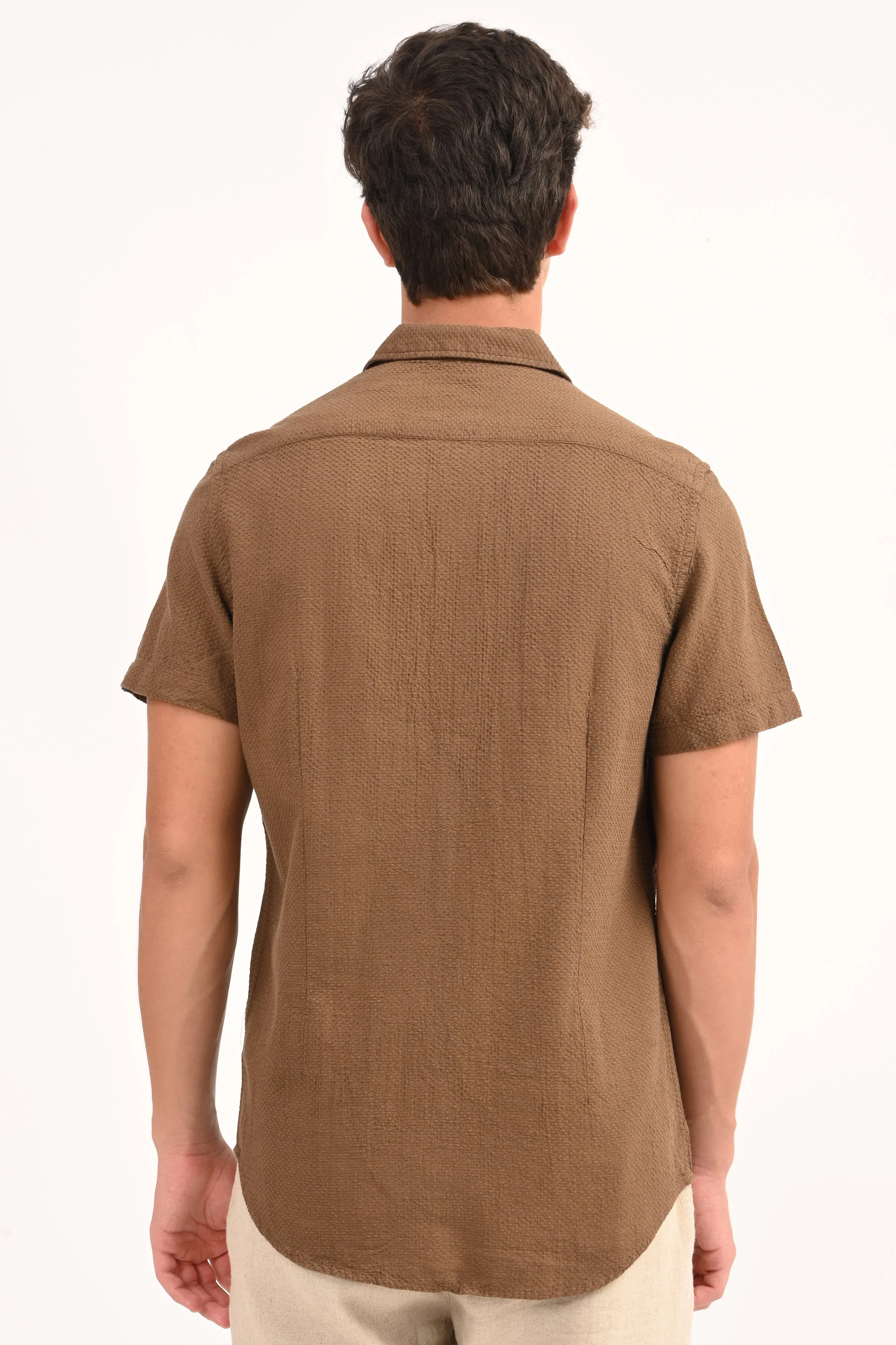 Men Peggy Brown Solid Dobby Shirt - Image 7