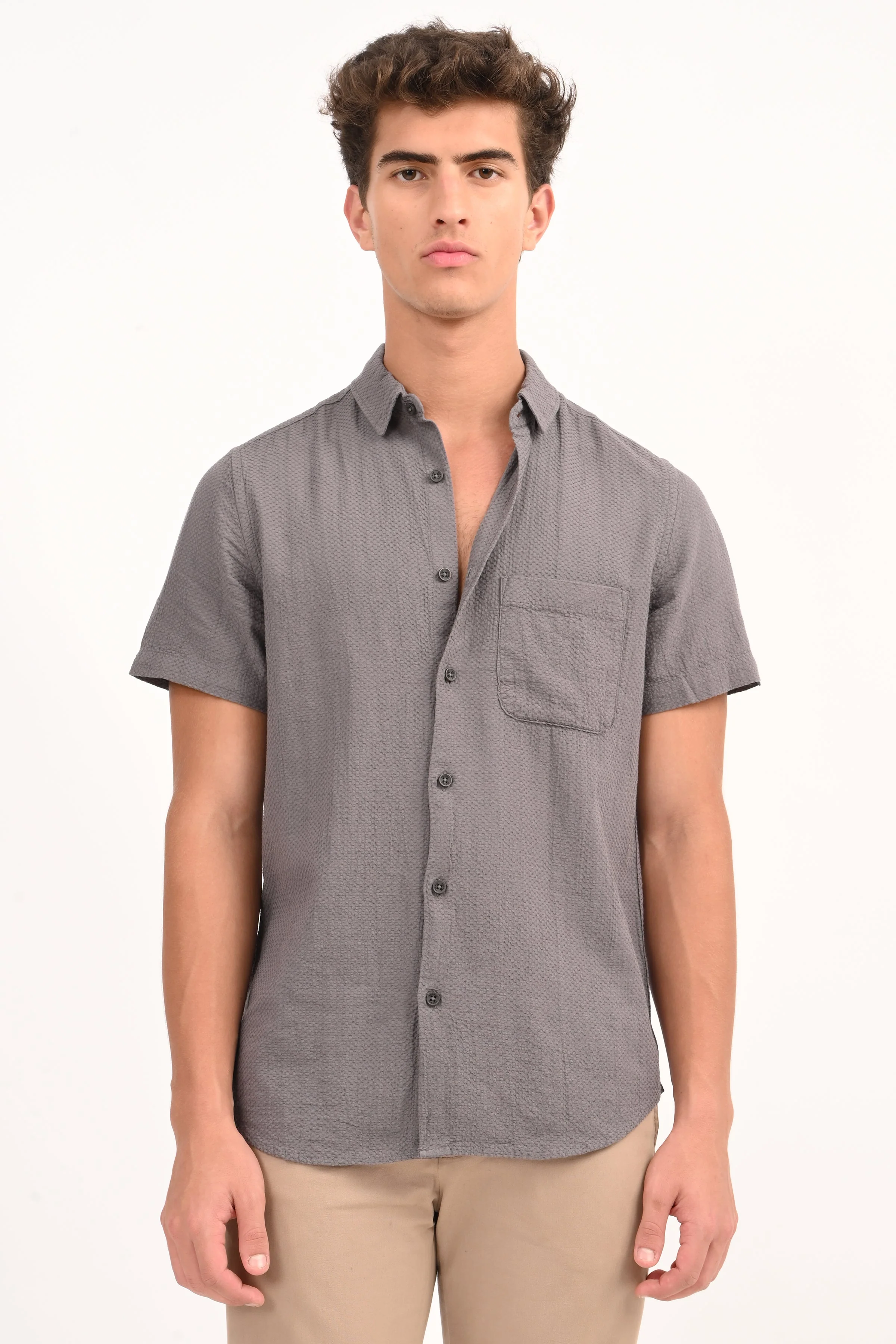 Men Peggy Grey Solid Dobby Shirt - Image 2