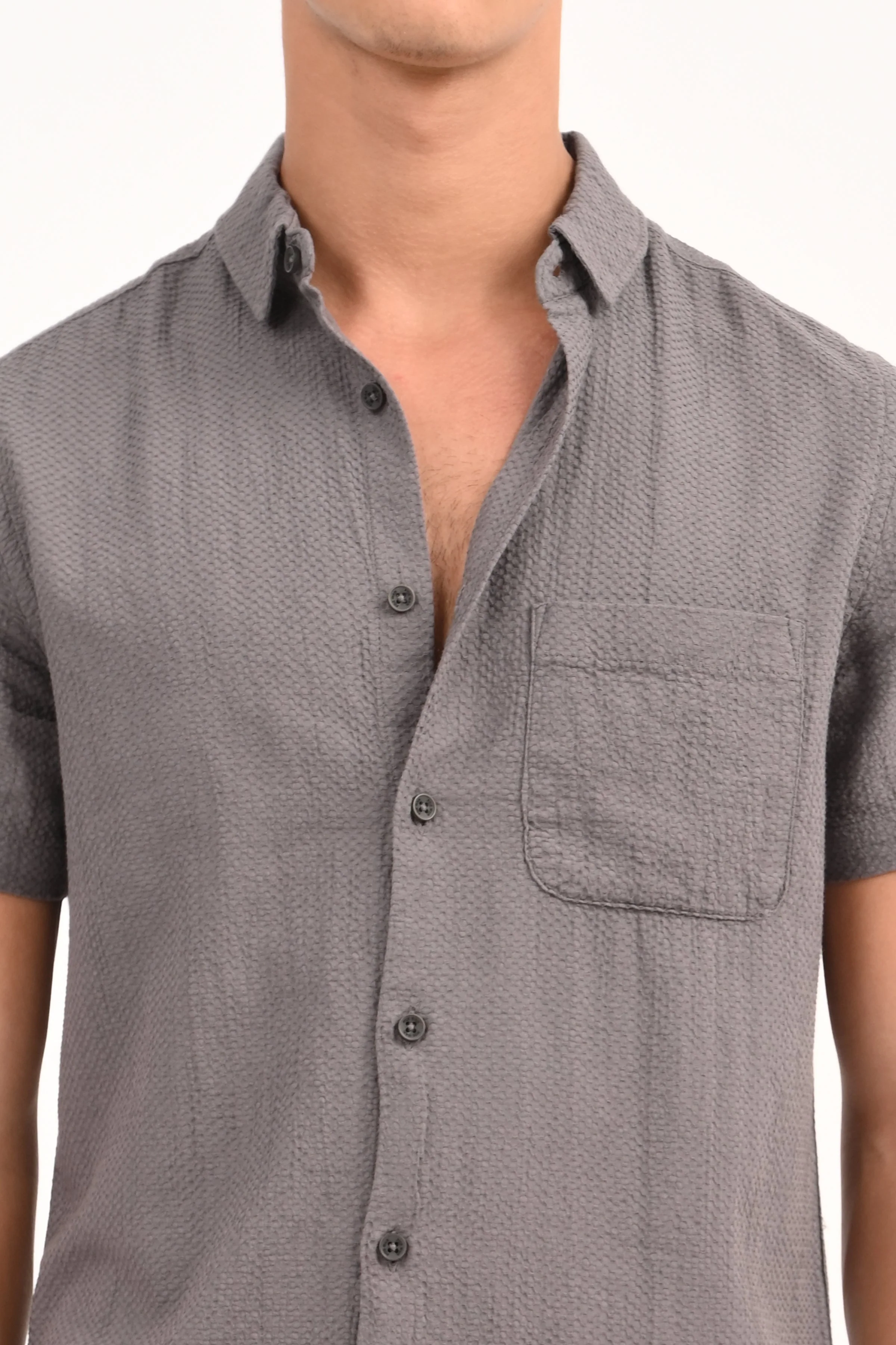 Men Peggy Grey Solid Dobby Shirt - Image 5