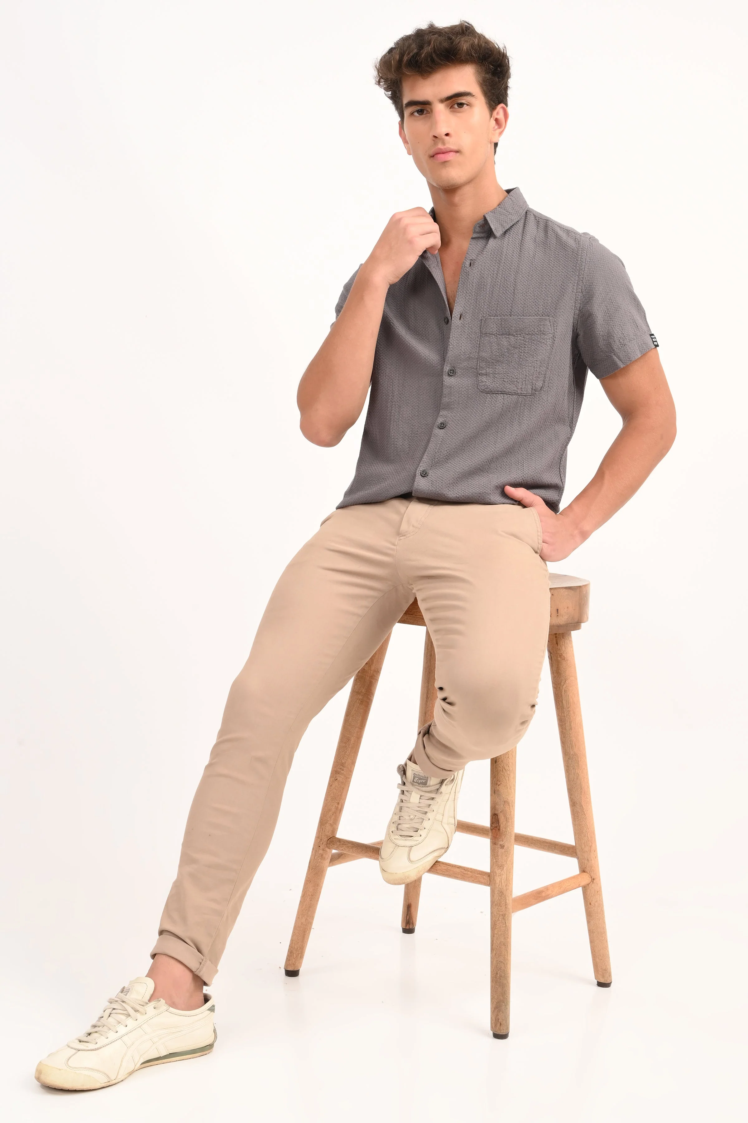 Men Peggy Grey Solid Dobby Shirt - Image 6