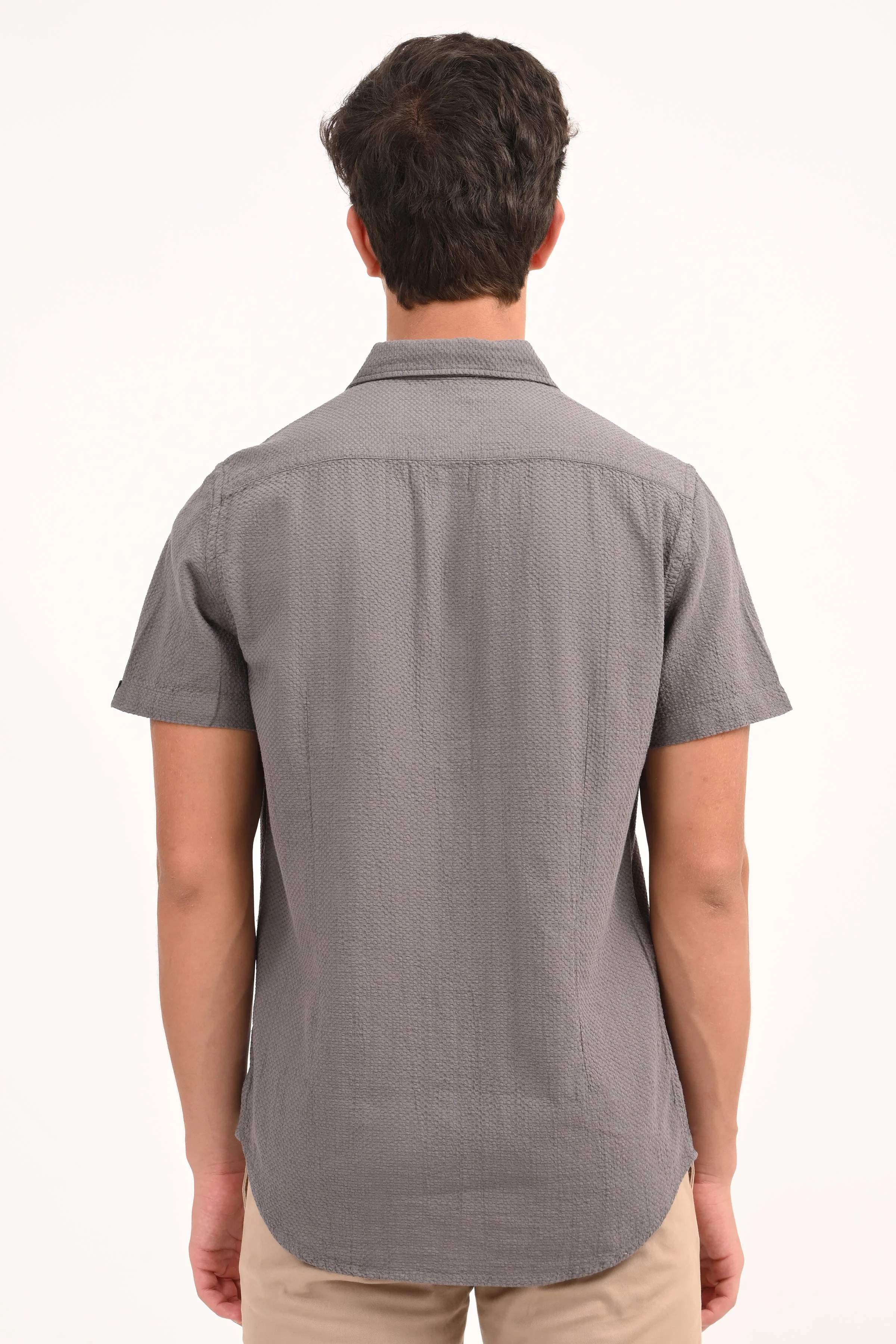 Men Peggy Grey Solid Dobby Shirt - Image 7