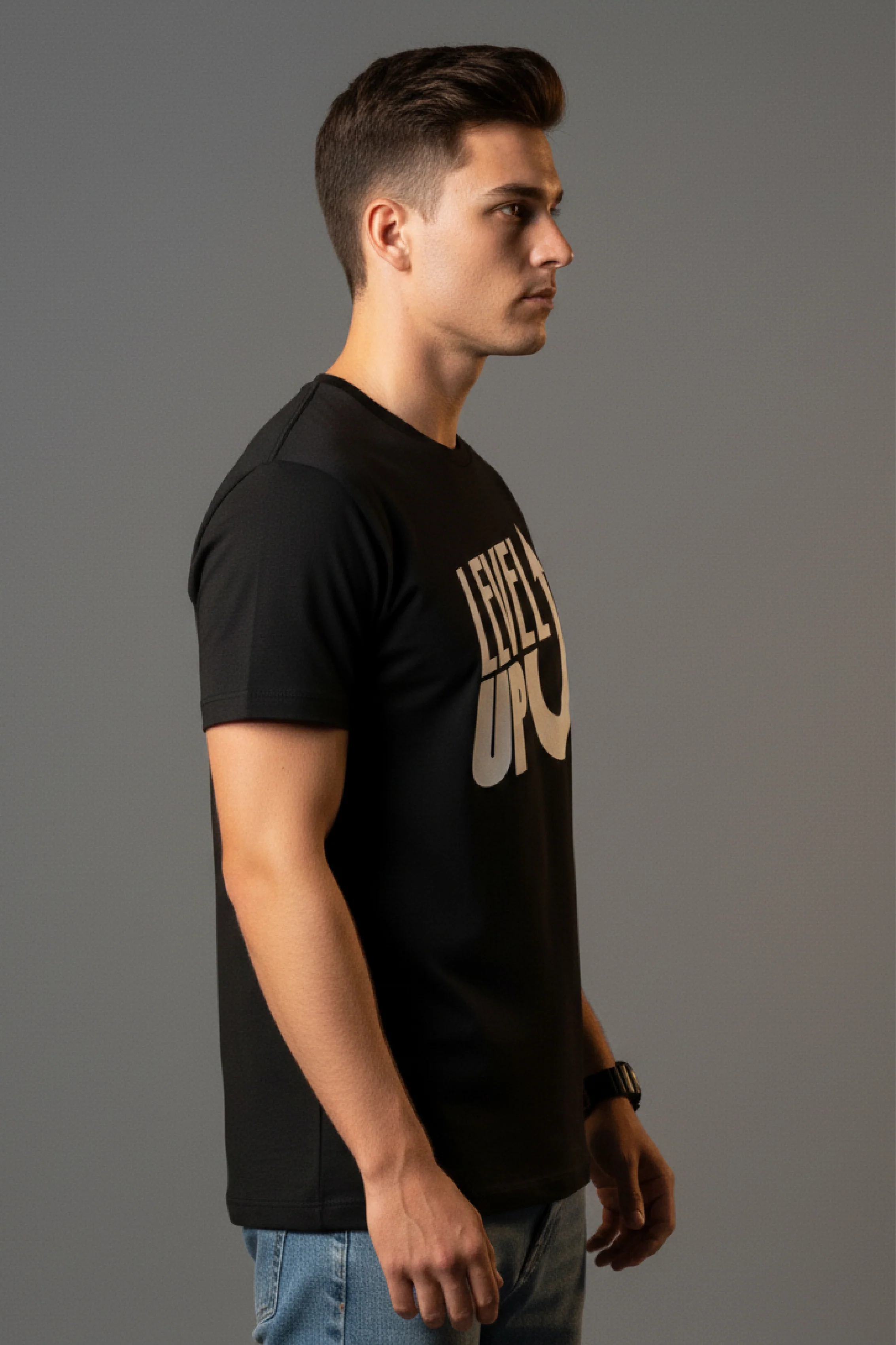 Men Printed Black Cotton Tshirt - Image 3