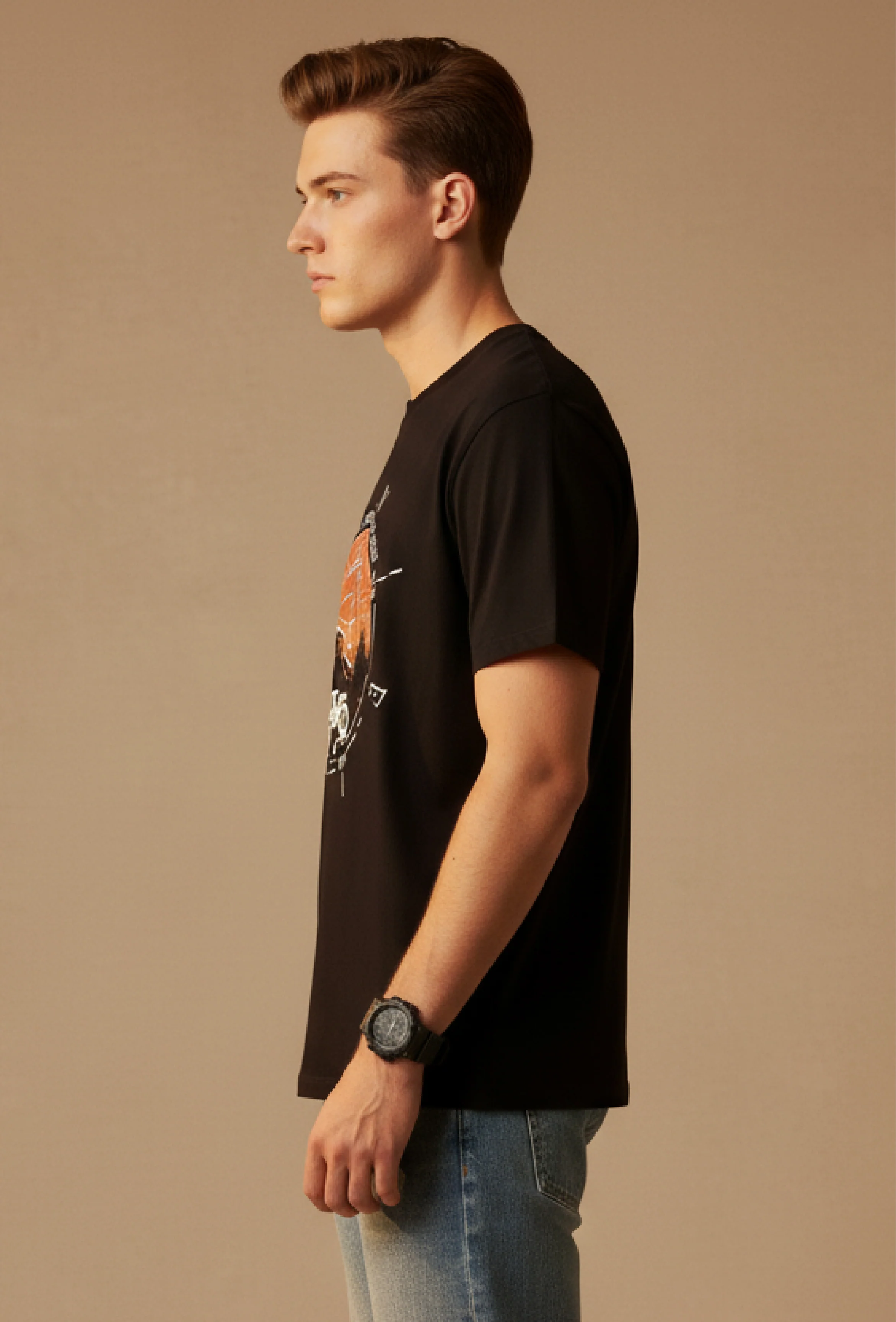 Men Printed Black Cotton Tshirt - Image 3